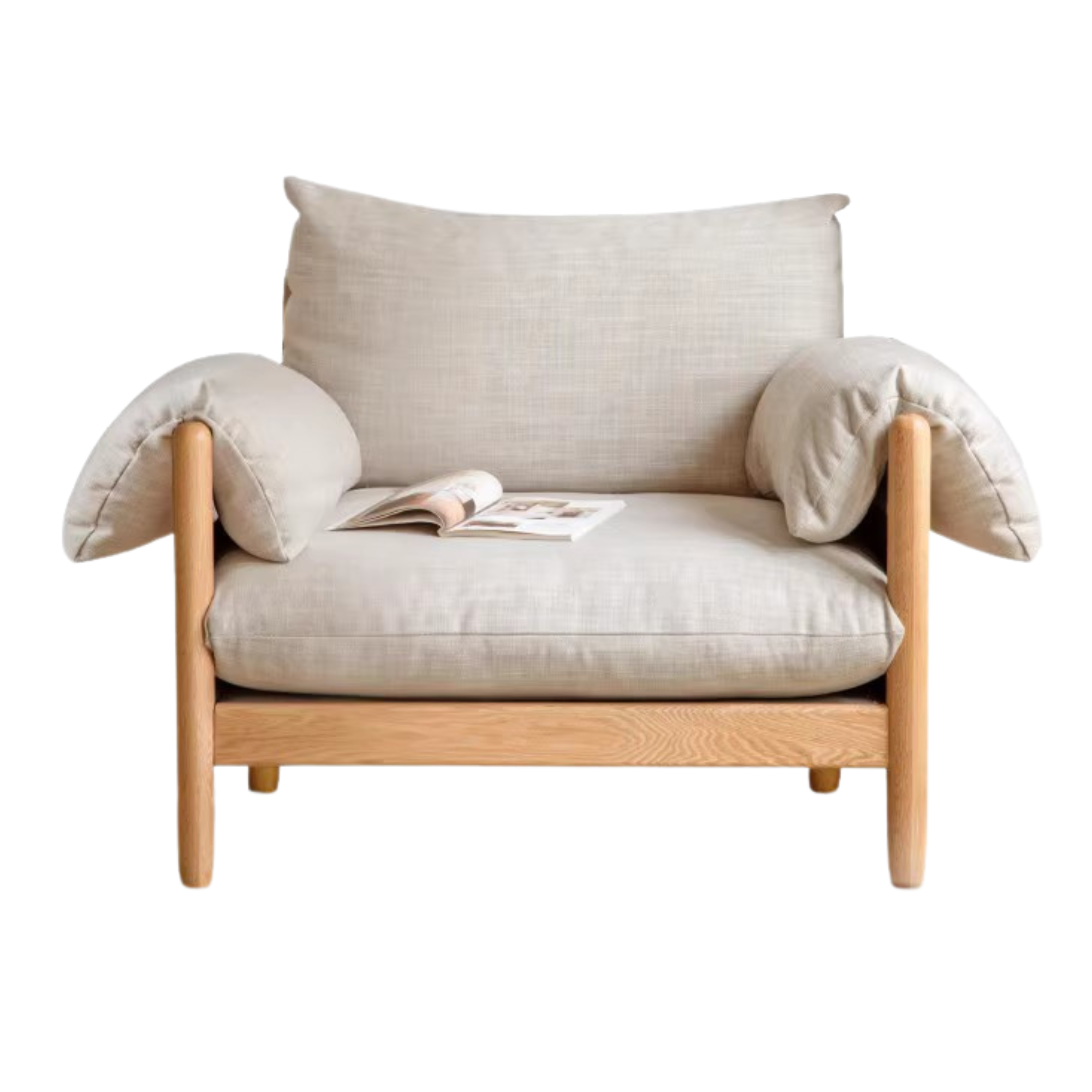 Oak Solid Wood Fabric Sofa.