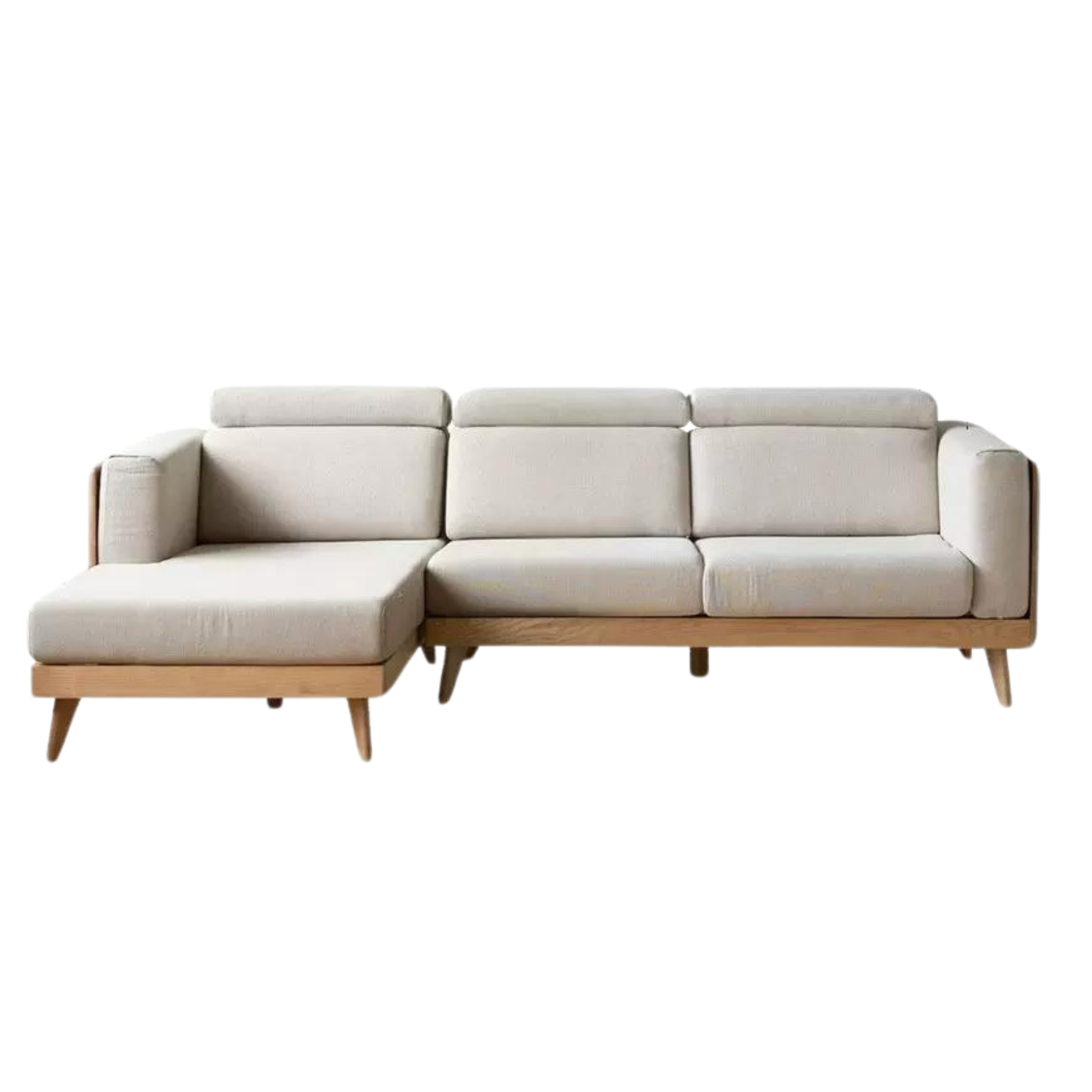 Ash Solid Wood L-Shaped Fabric Sofa with Adjustable Headrests