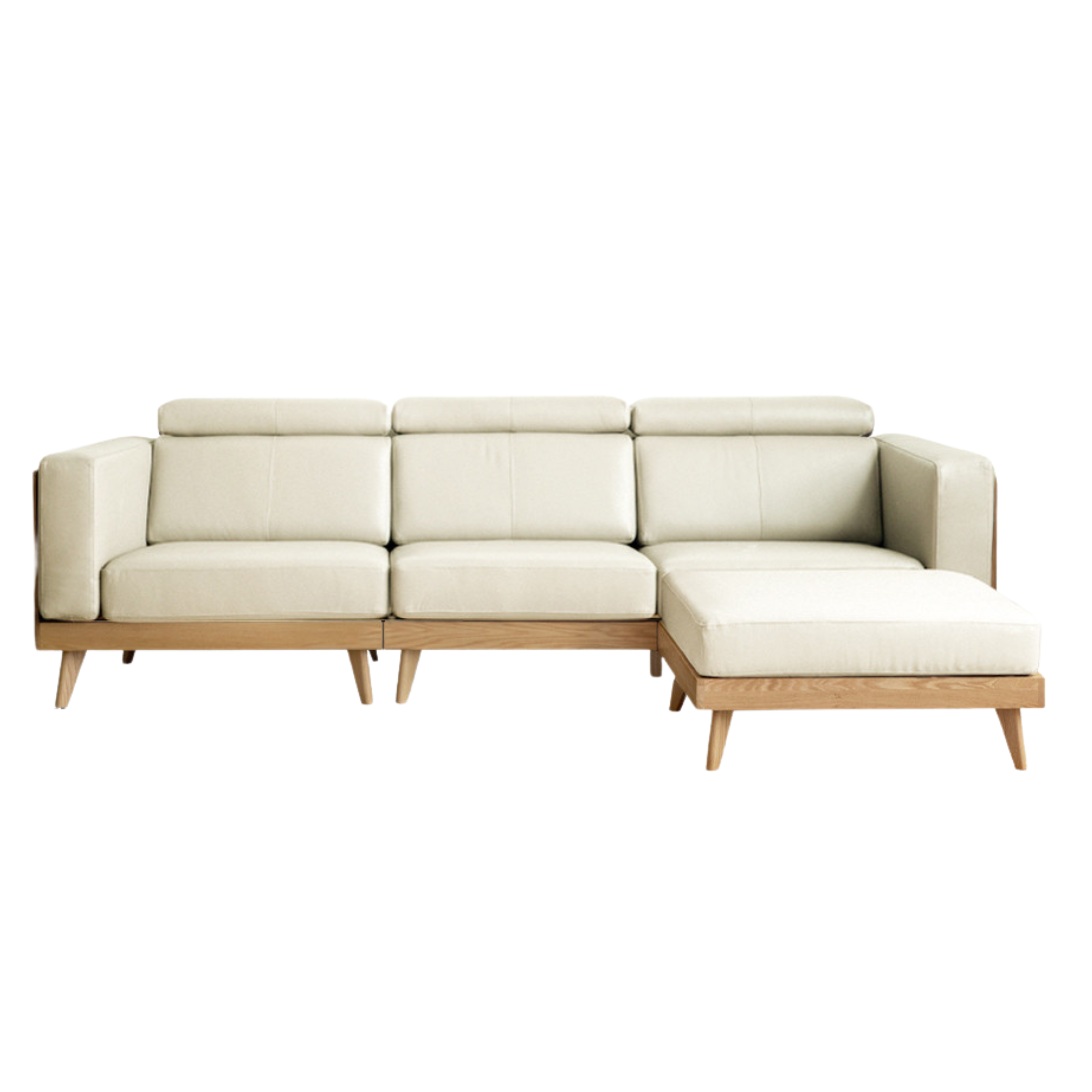 Ash Solid Wood L-Shaped Fabric Sofa with Adjustable Headrests