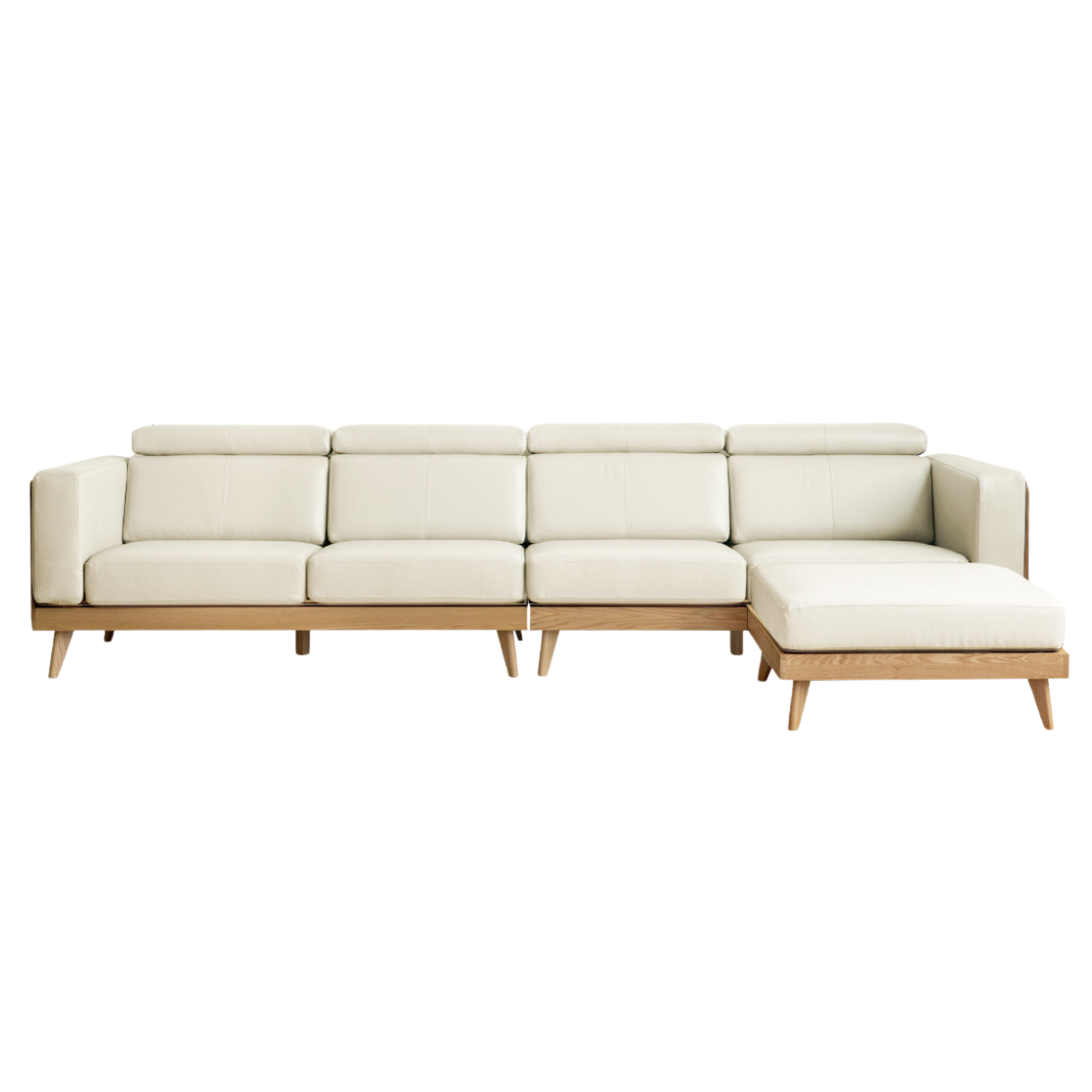 Ash Solid Wood L-Shaped Fabric Sofa with Adjustable Headrests