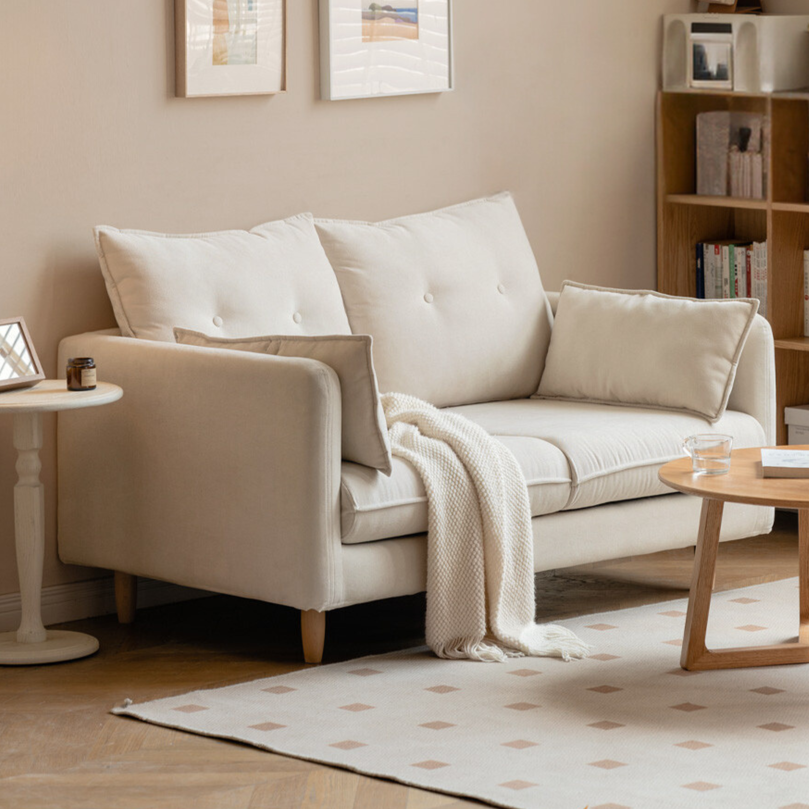 Fabric White Cream Style Sofa.