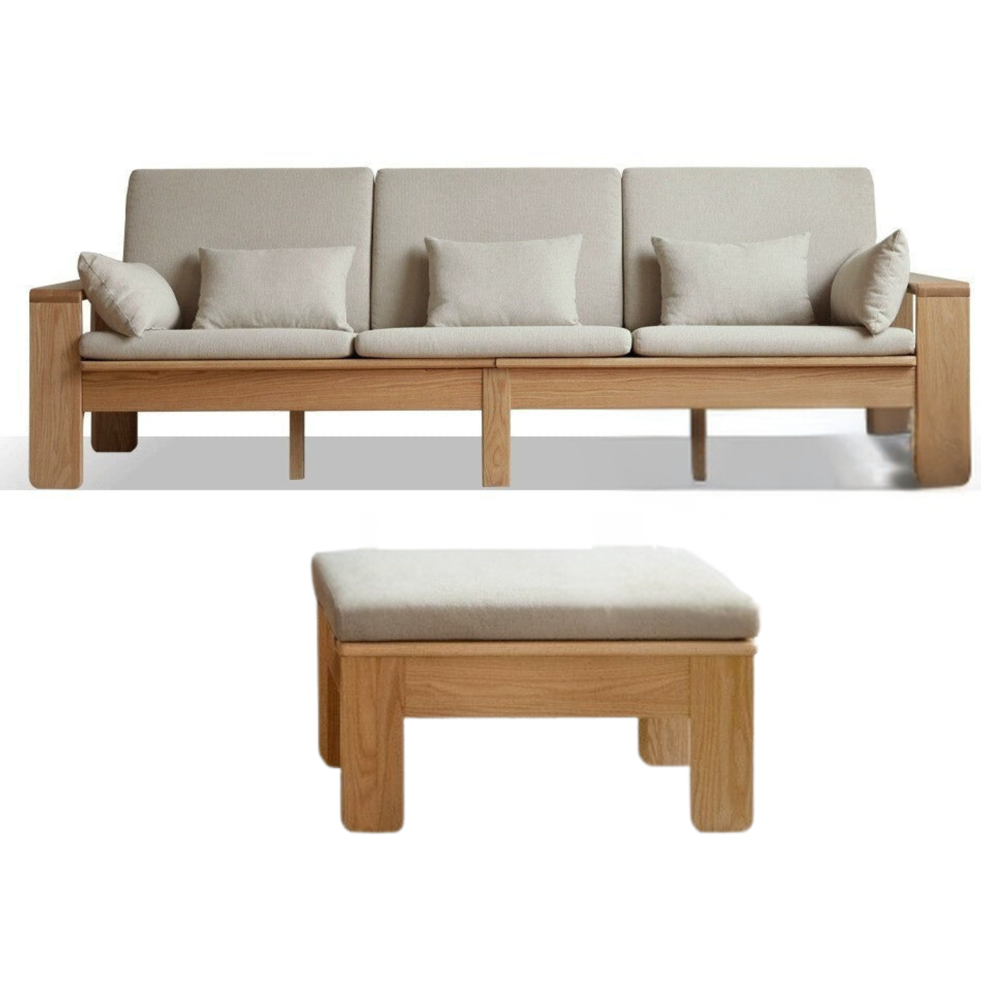 Oak, Ash Solid Wood Modern Nordic Fabric Sofa.