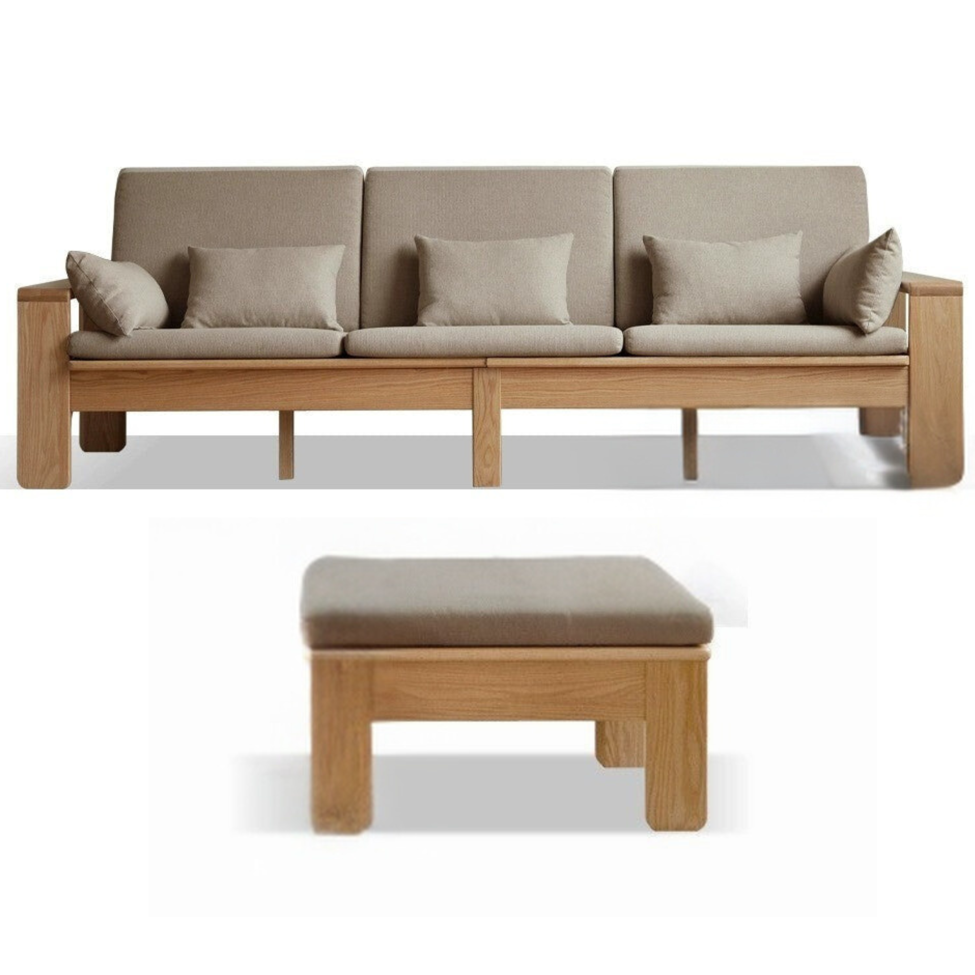Oak, Ash Solid Wood Modern Nordic Fabric Sofa.
