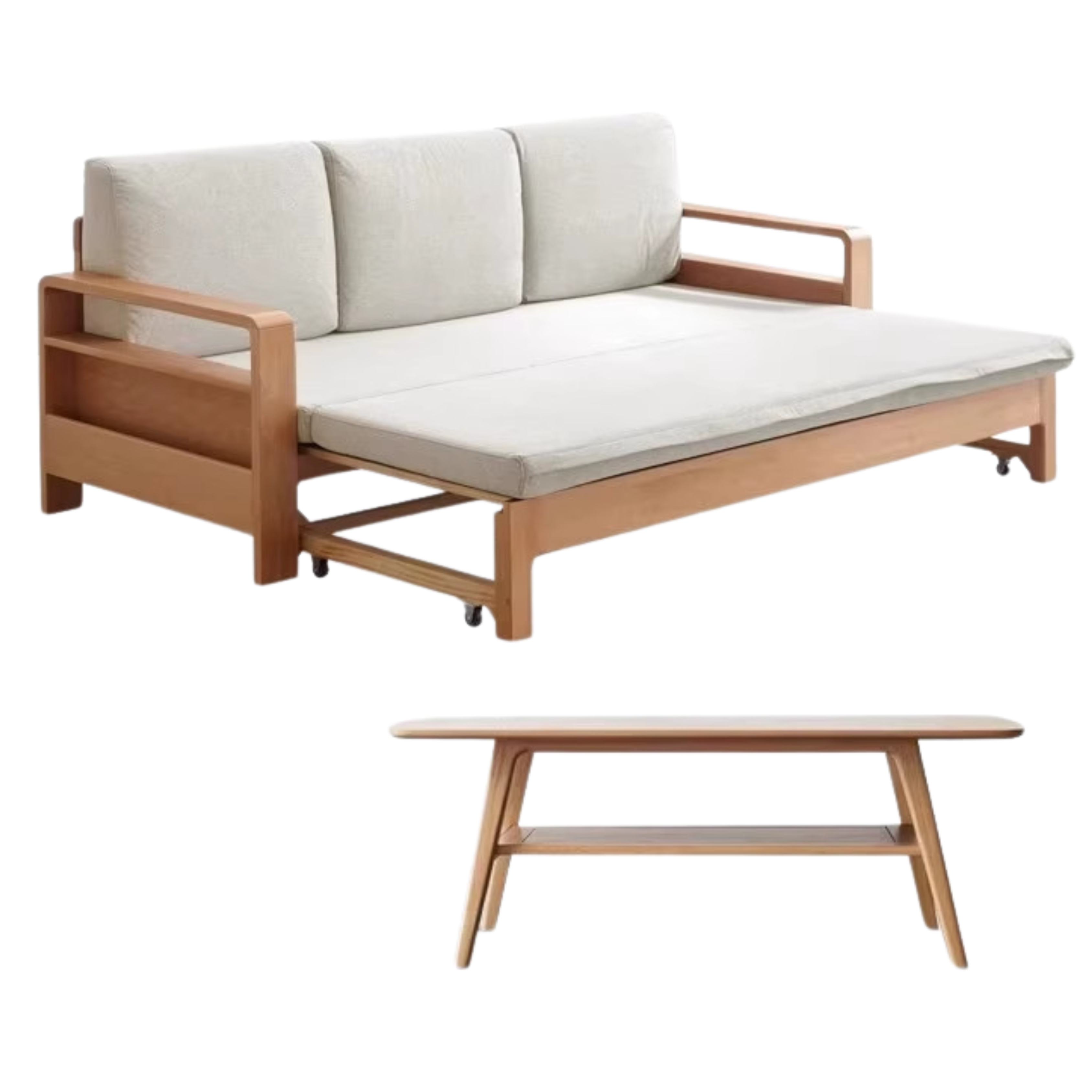 Oak, Beech Solid Wood Sleeper Sofa: