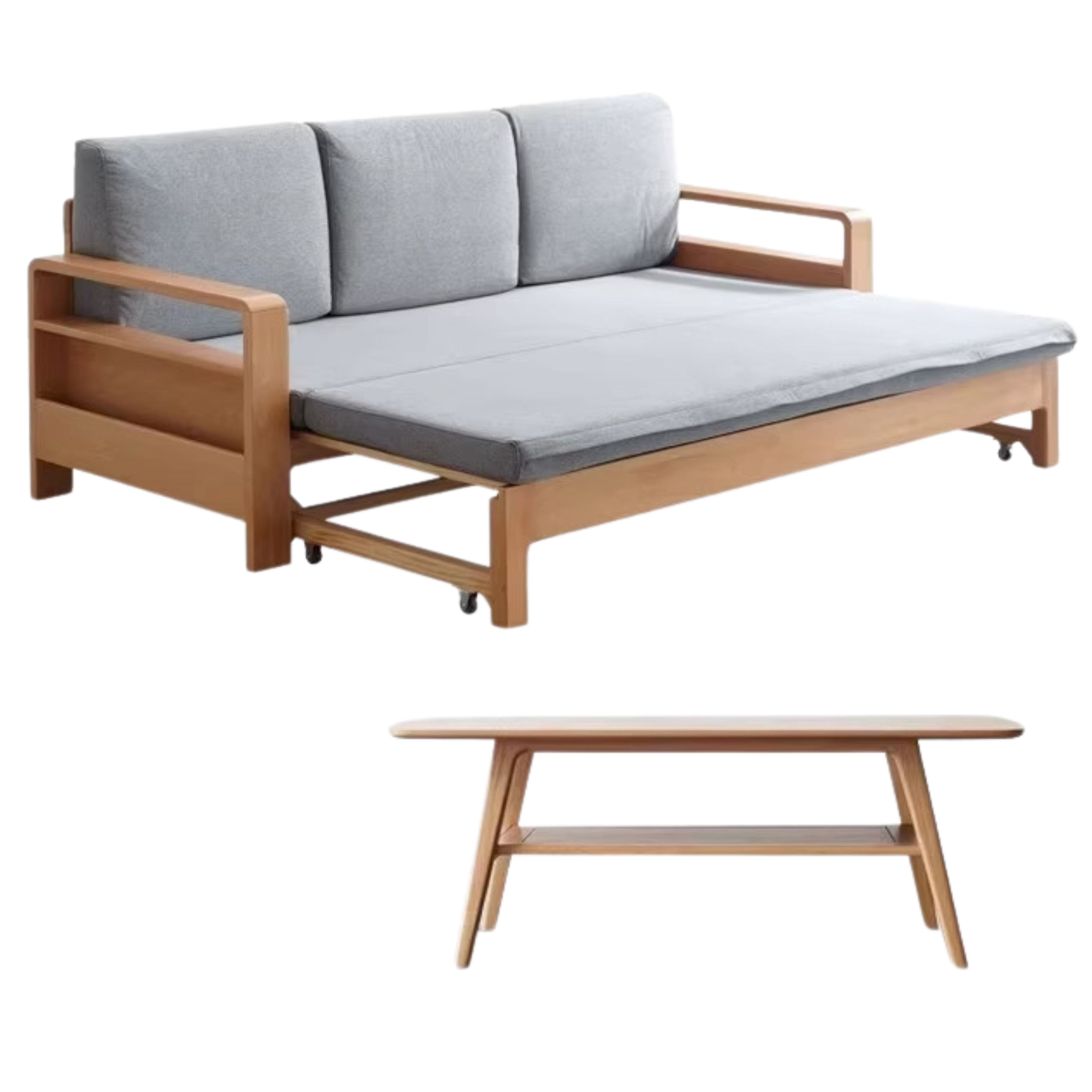 Oak, Beech Solid Wood Sleeper Sofa: