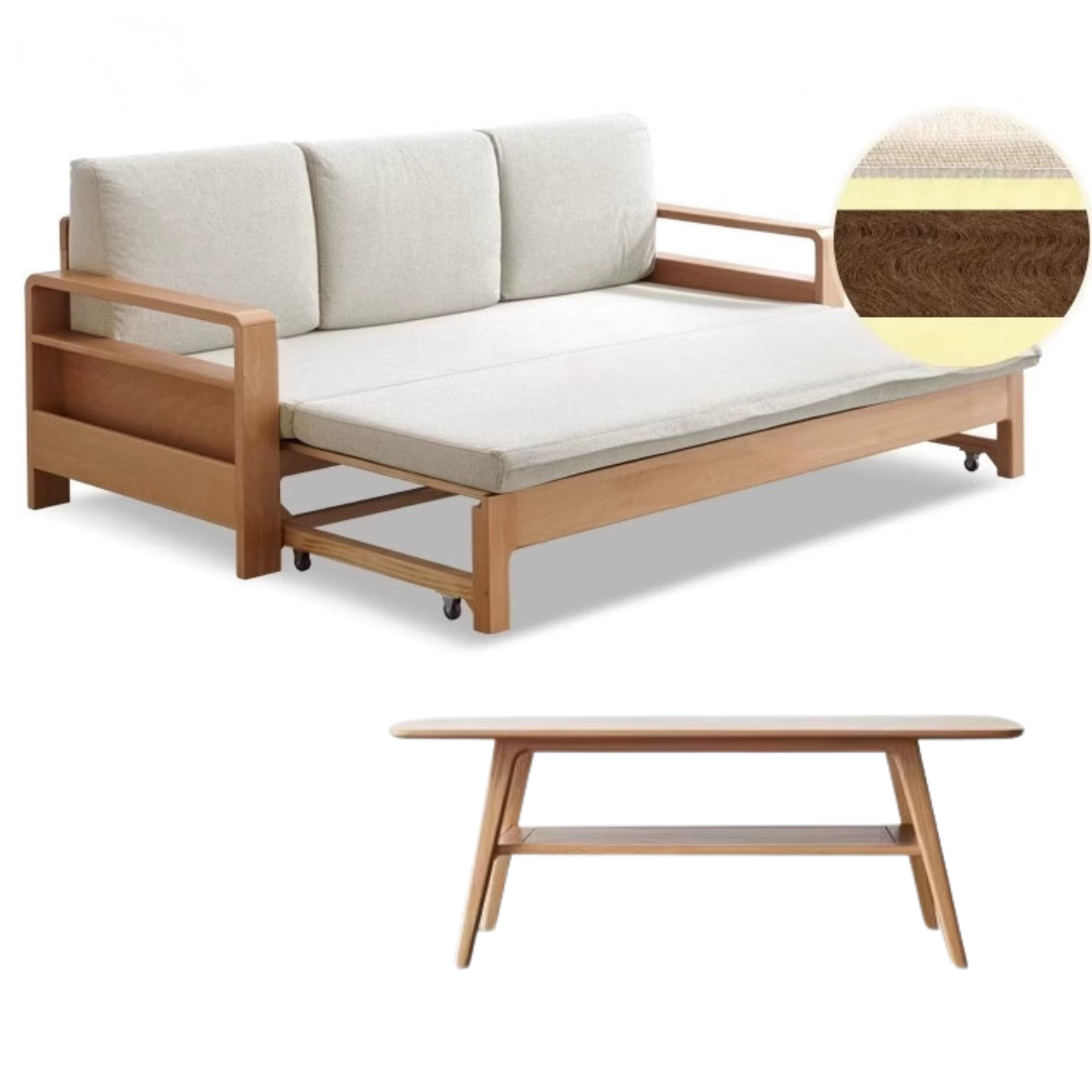Oak, Beech Solid Wood Sleeper Sofa: