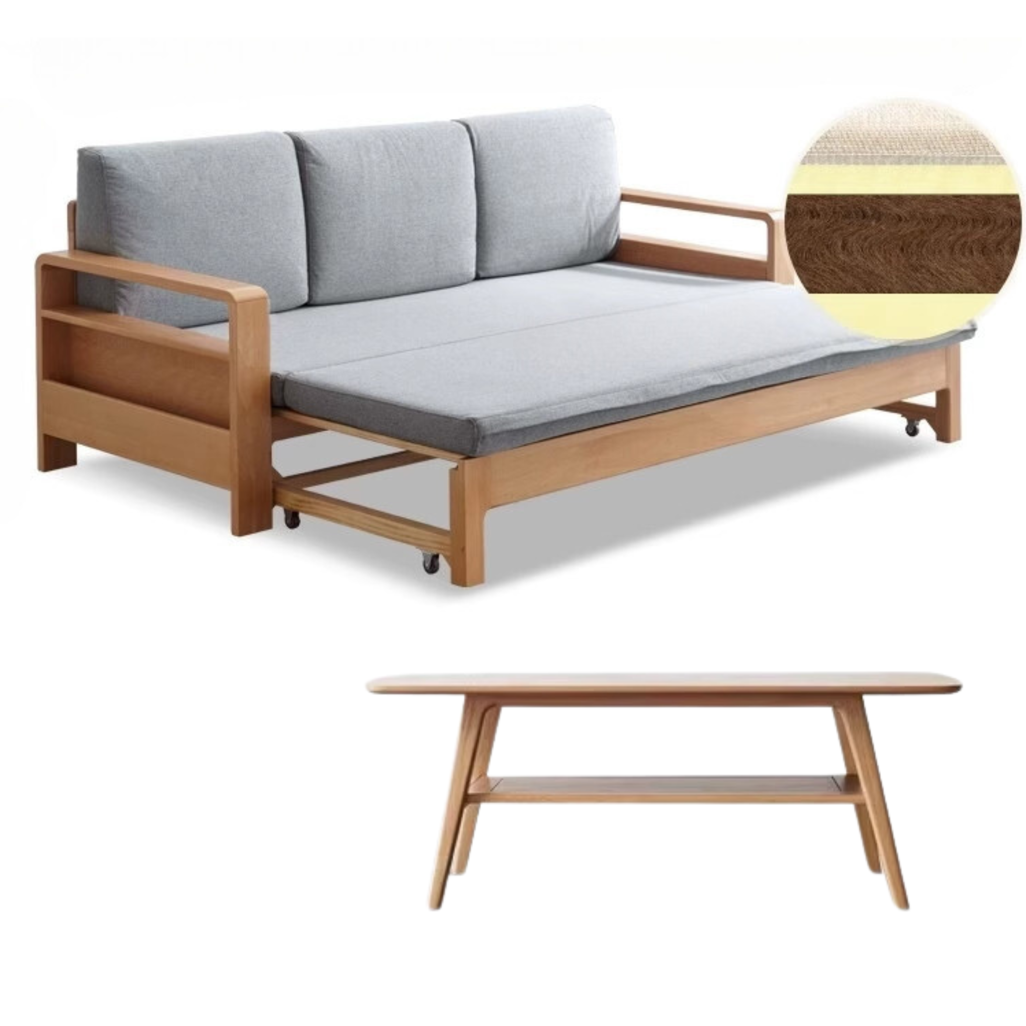 Oak, Beech Solid Wood Sleeper Sofa: