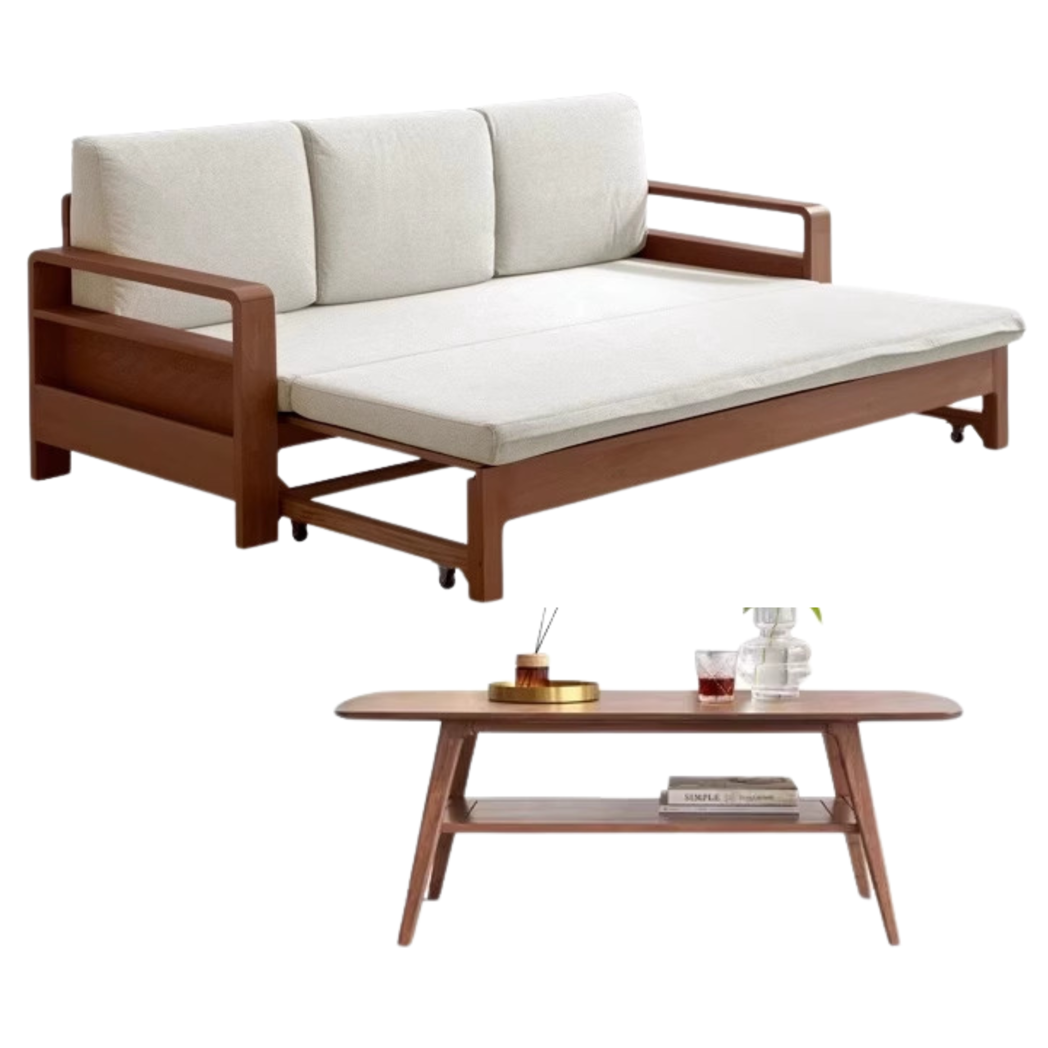 Oak, Beech Solid Wood Sleeper Sofa:
