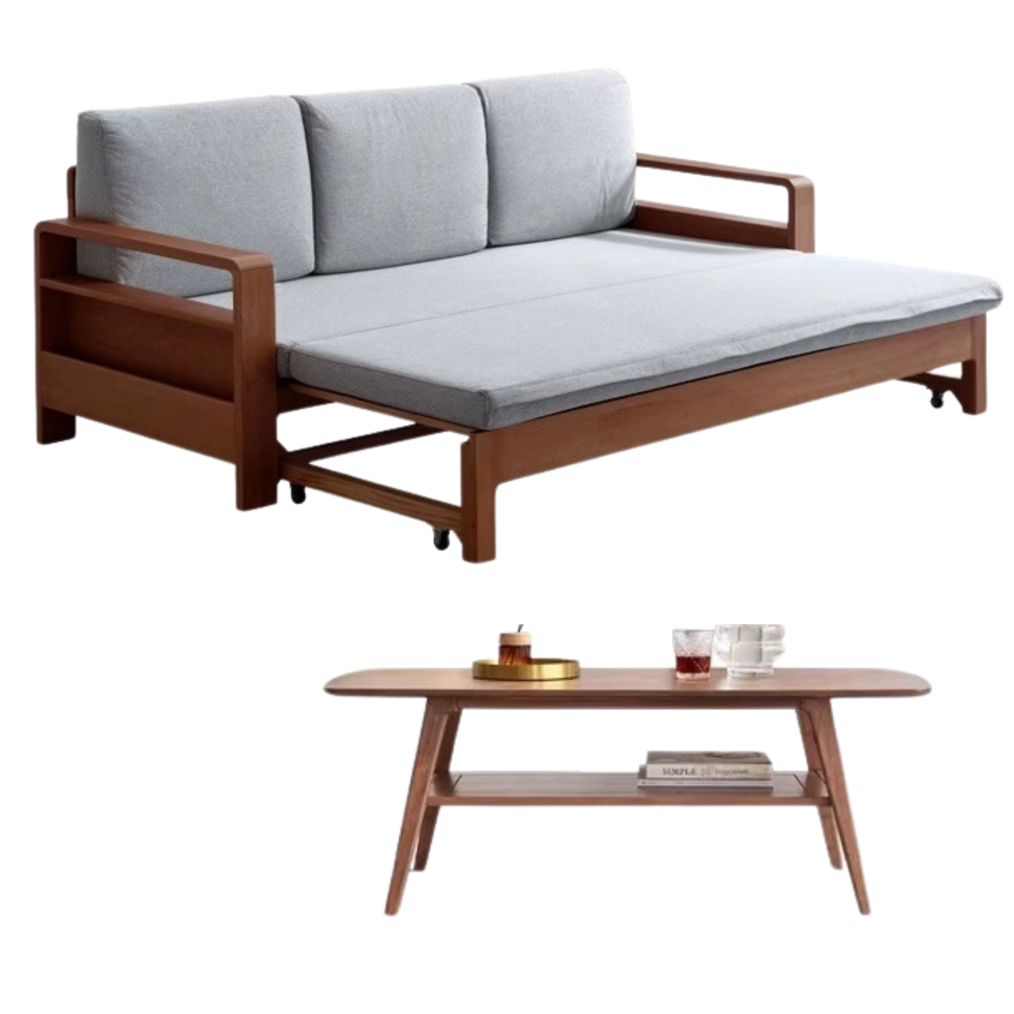 Oak, Beech Solid Wood Sleeper Sofa:
