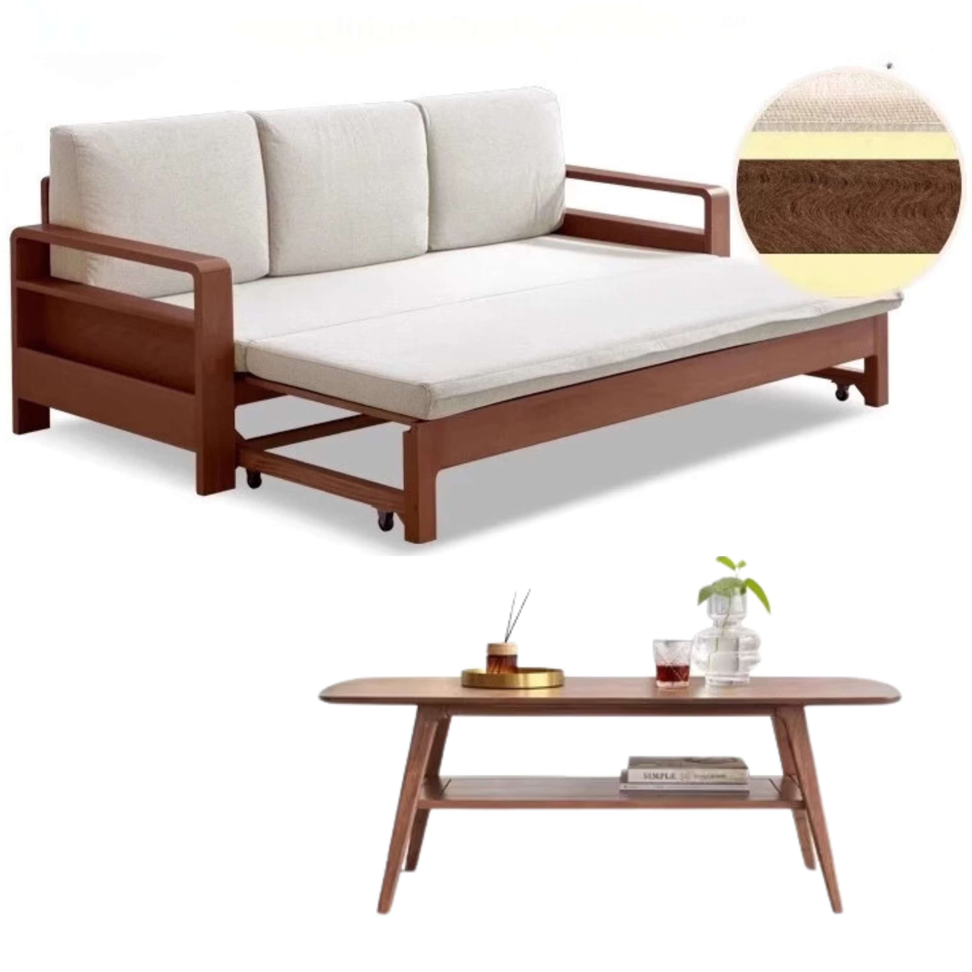Oak, Beech Solid Wood Sleeper Sofa: