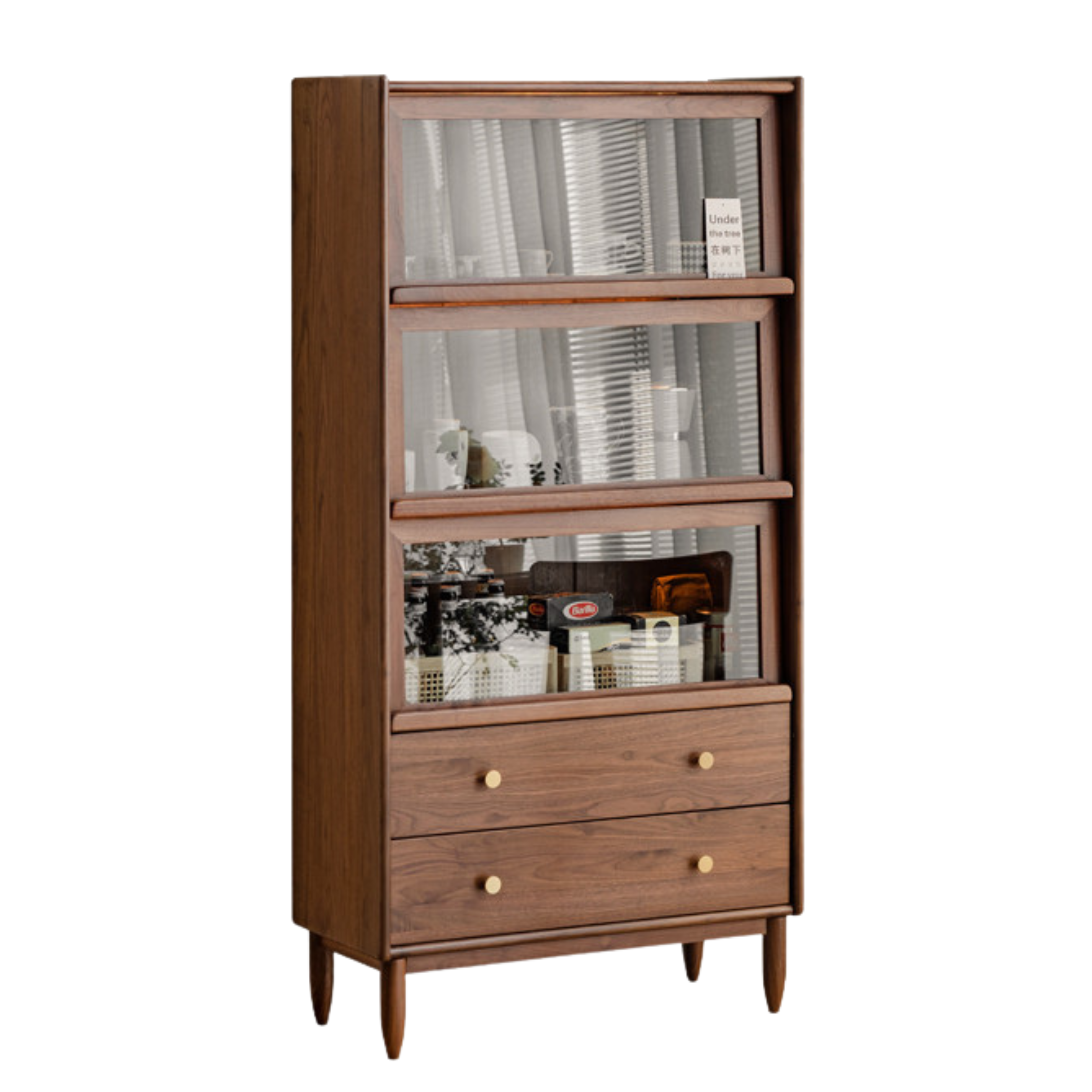 Black Walnut Solid Wood Side Cabinet Flip Door
