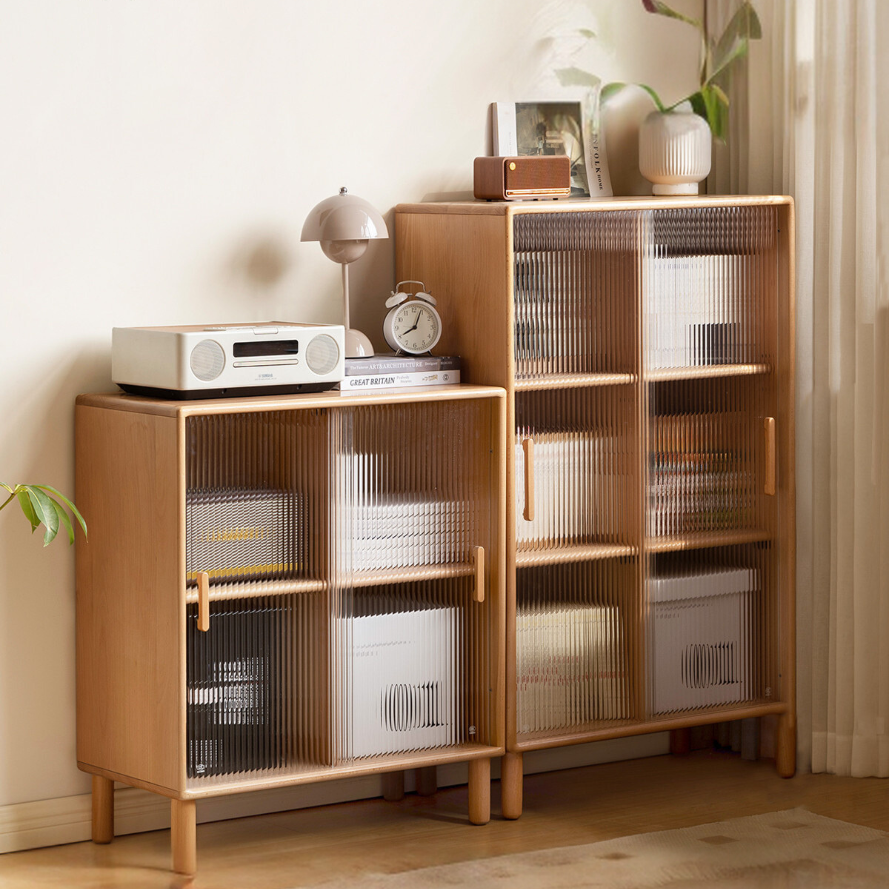 Beech Solid Wood Sliding Door Side Cabinet