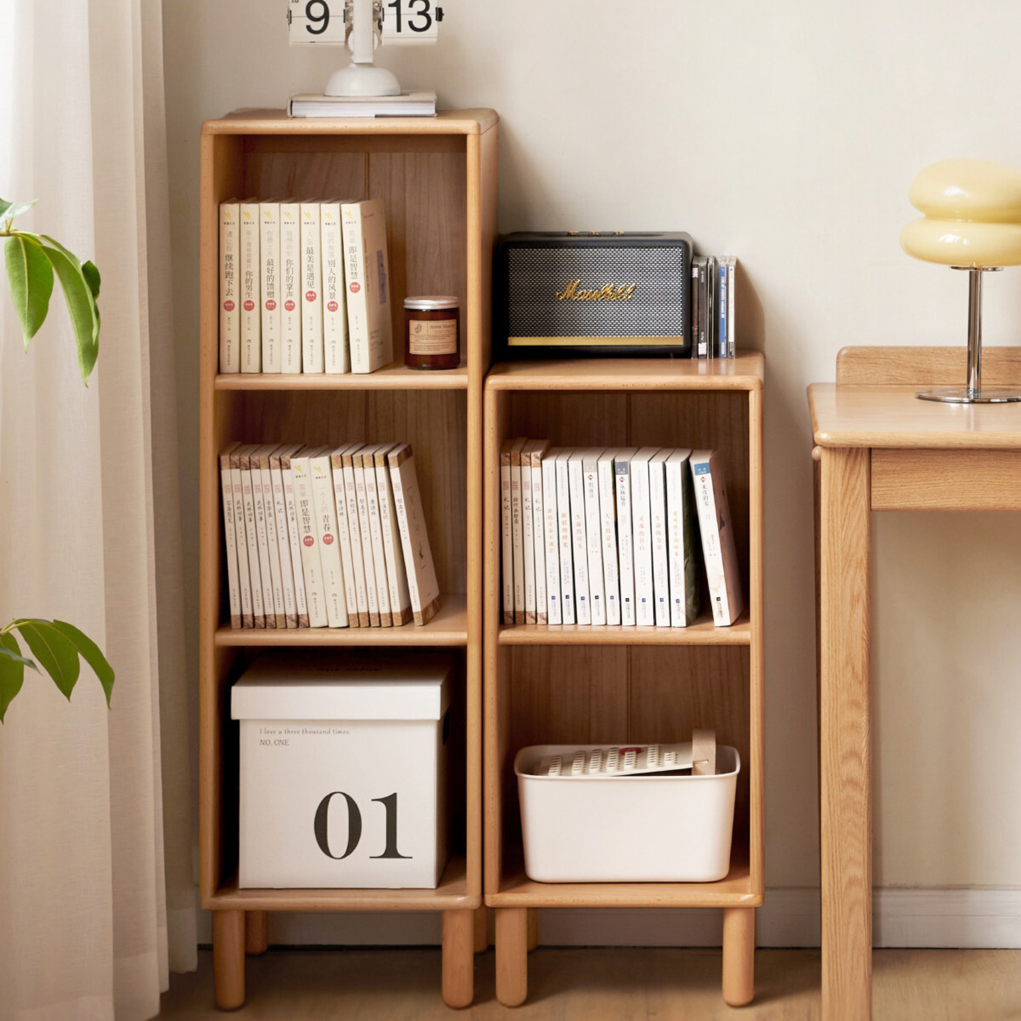 Beech Solid Wood Small Bookshelf Side Cabinet