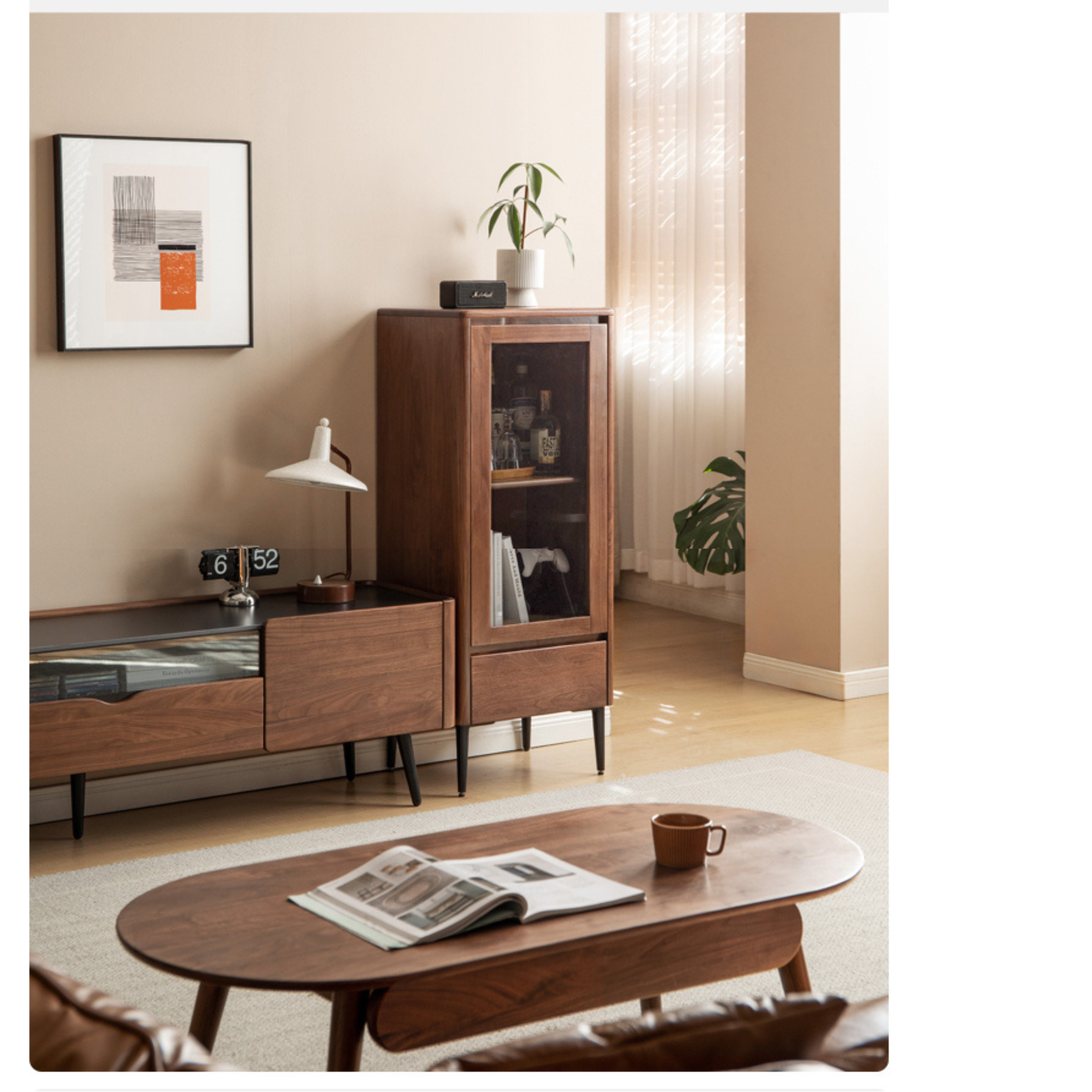 Black Walnut Solid Wood Rock Side Cabinet