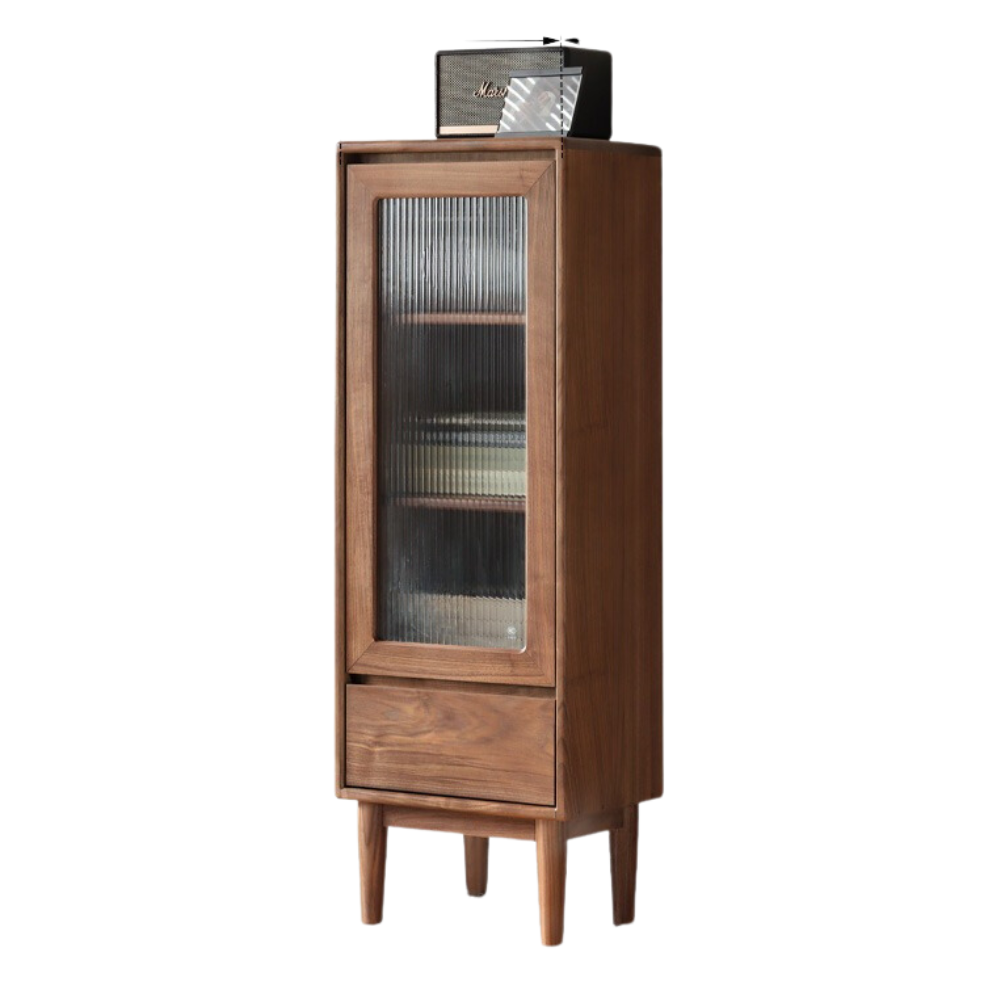 Black Walnut, Sandalwood Side Cabinet Narrow Vintage Storage