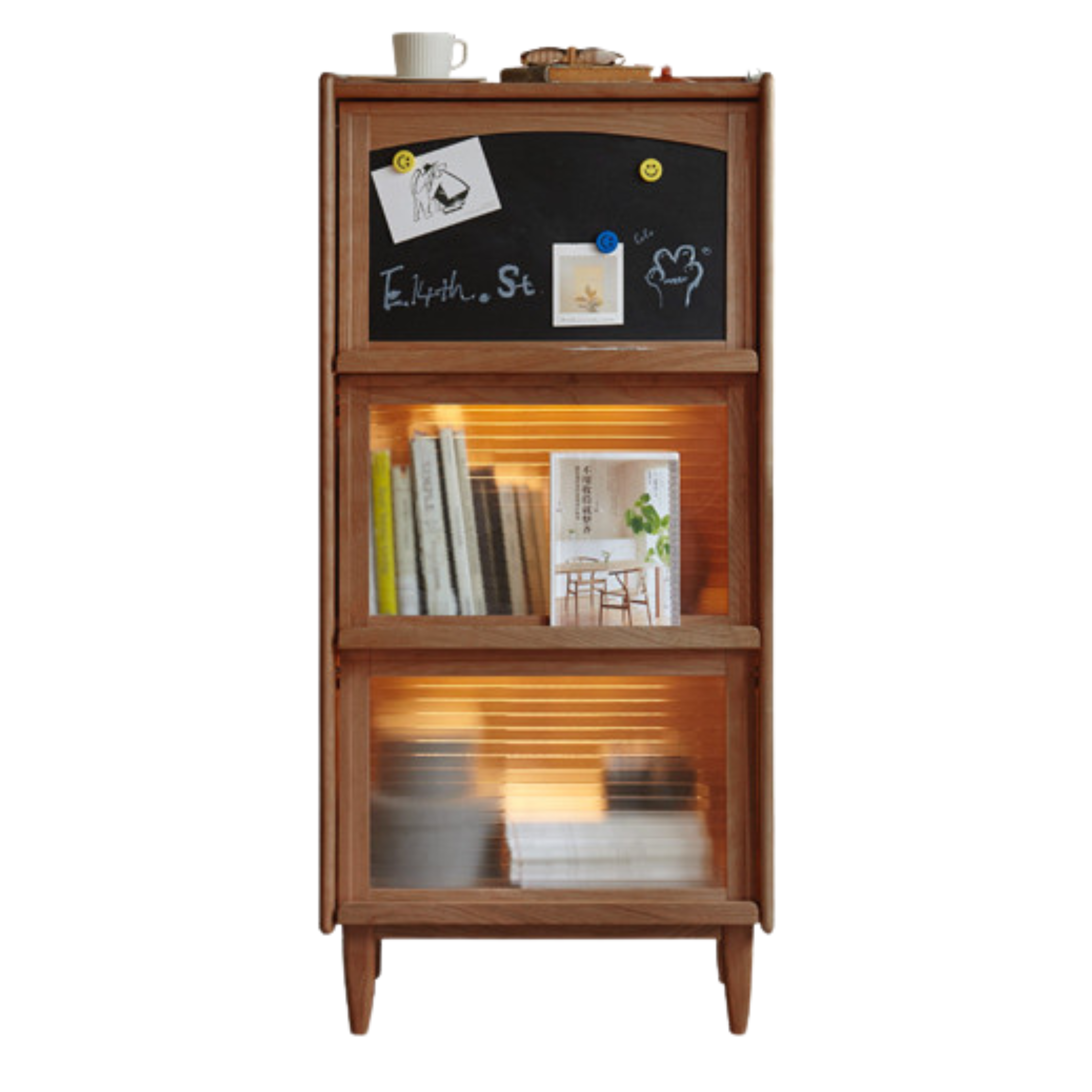 Cherry, Oak Solid Wood Flip Door Magazine Cabinet LED light -