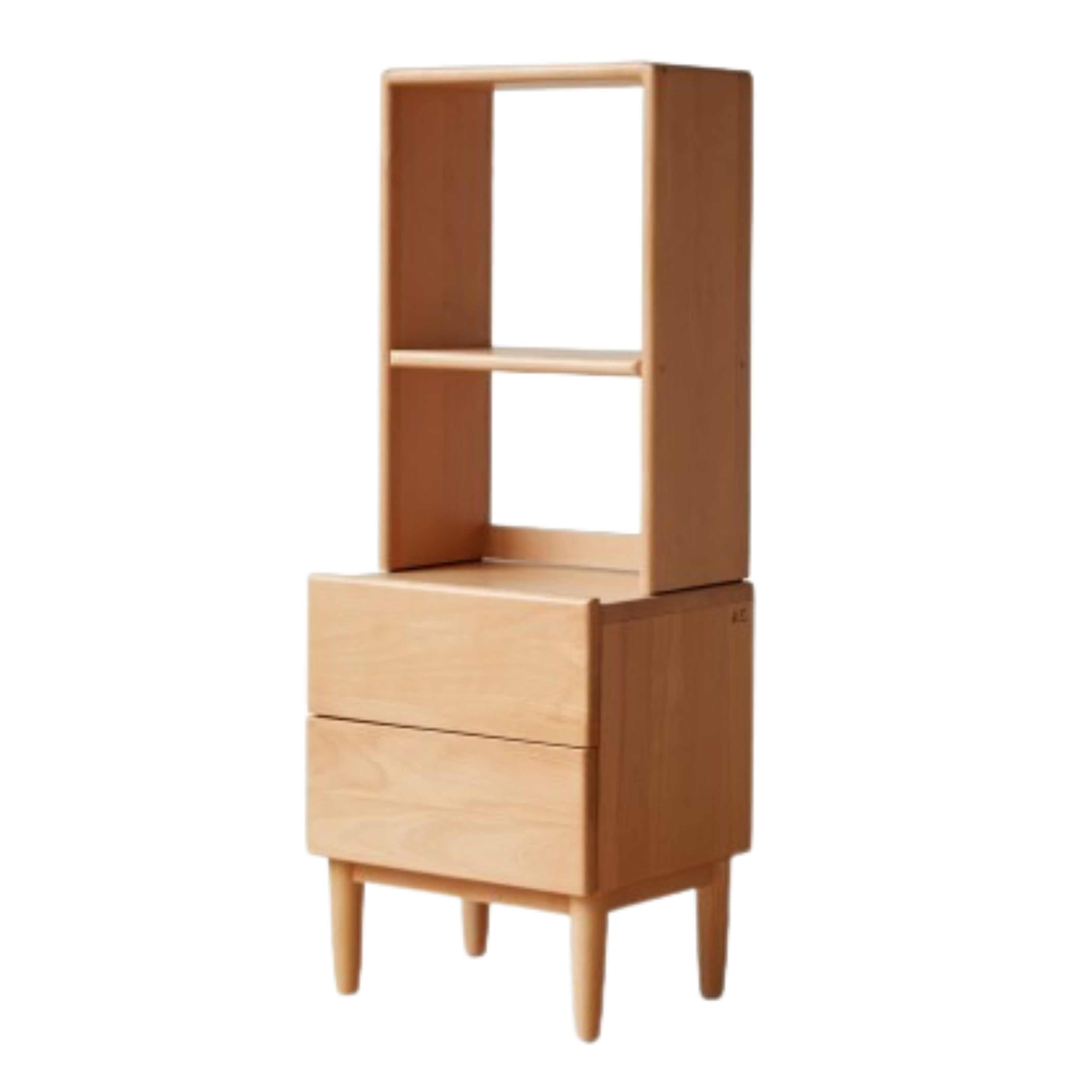 Beech Solid Wood Nightstand and Elevated Storage Rack, Bedside Bookshelf.
