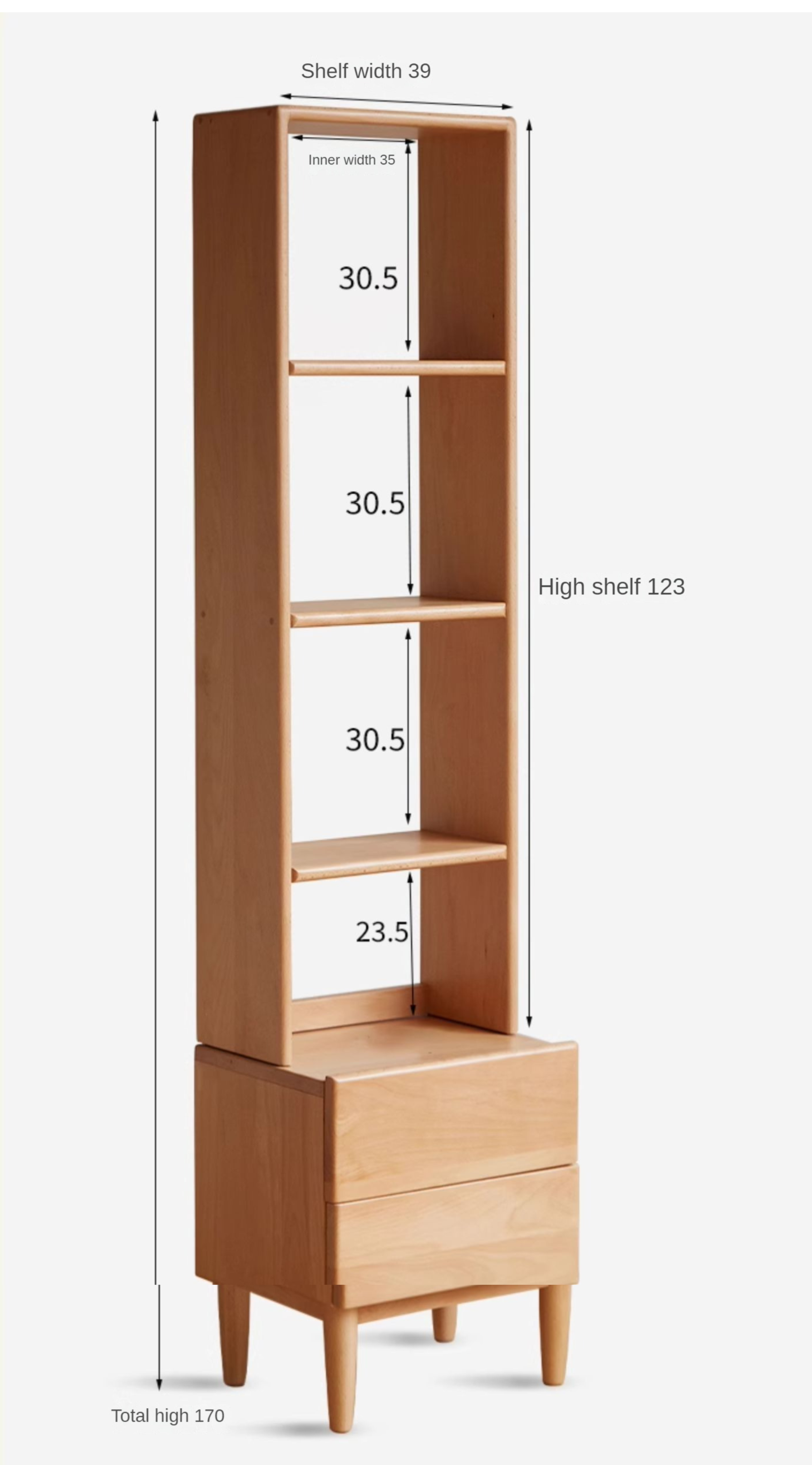 Beech Solid Wood Nightstand and Elevated Storage Rack, Bedside Bookshelf.