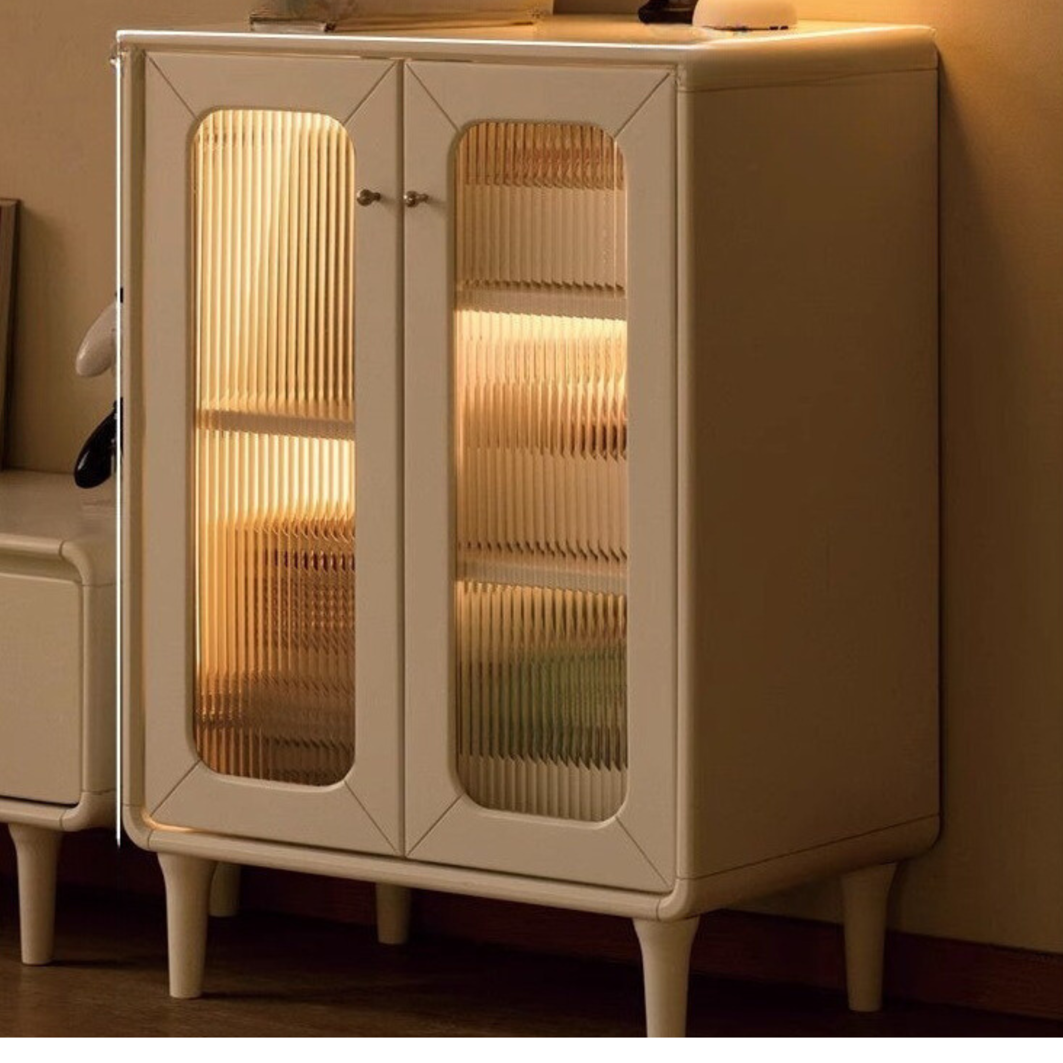 Poplar Solid Wood Side Cabinet Cream Style