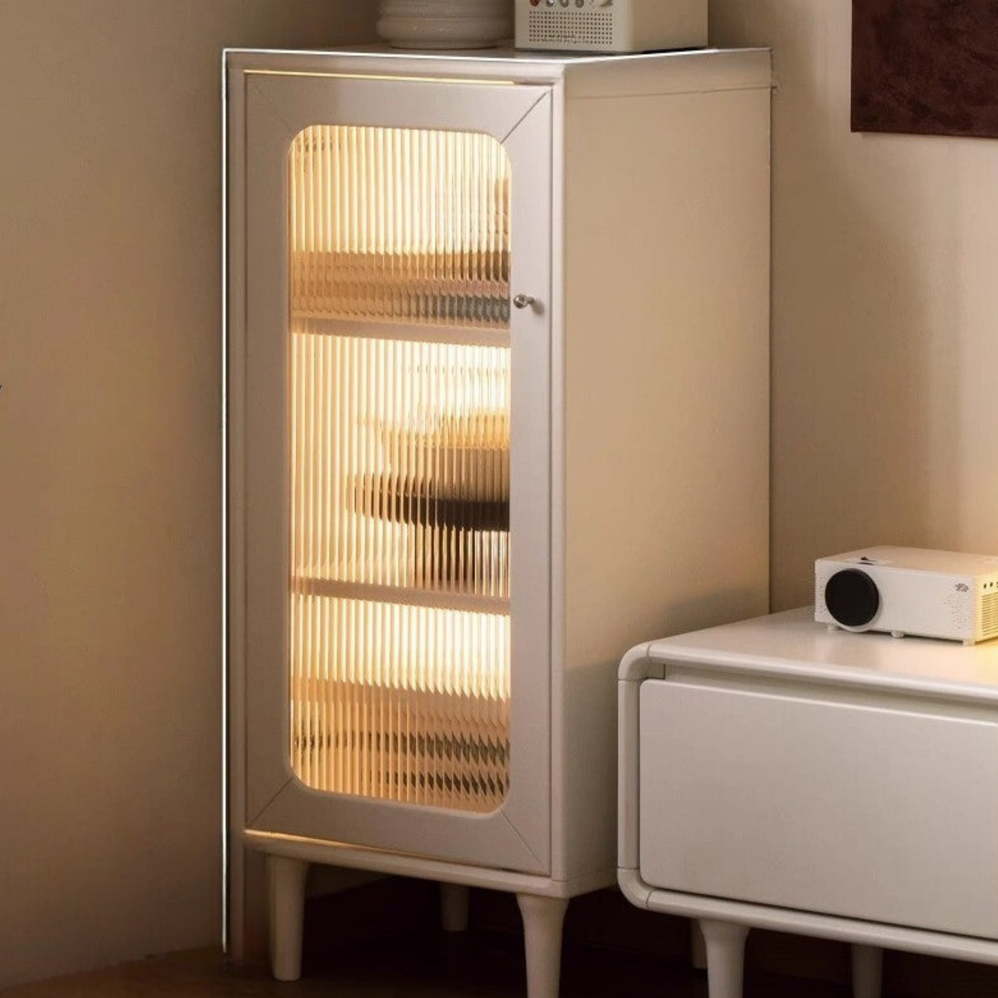 Poplar Solid Wood Side Cabinet Cream Style
