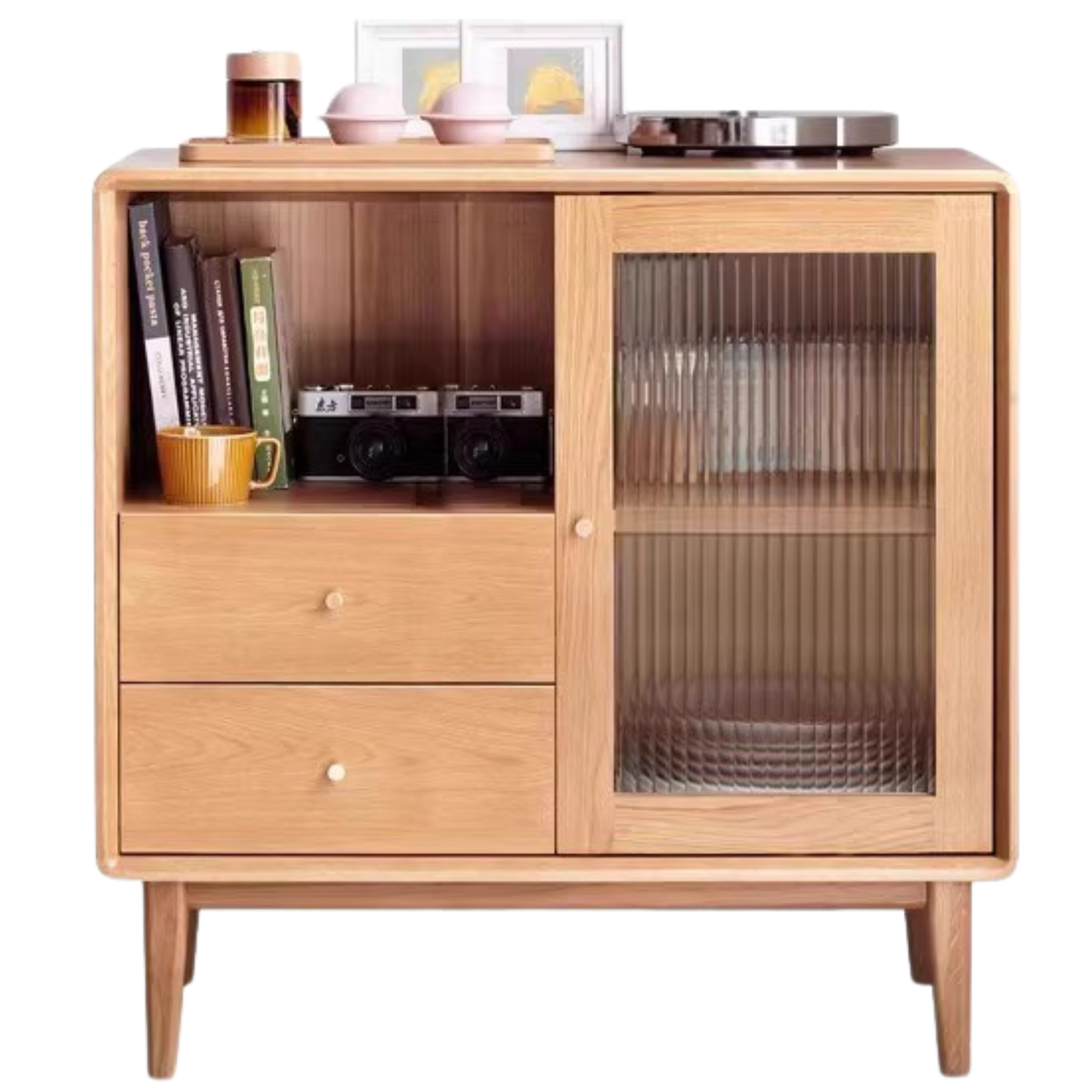 Rubberwood, Beech, Oak Solid Wood Nordic Side Cabinet