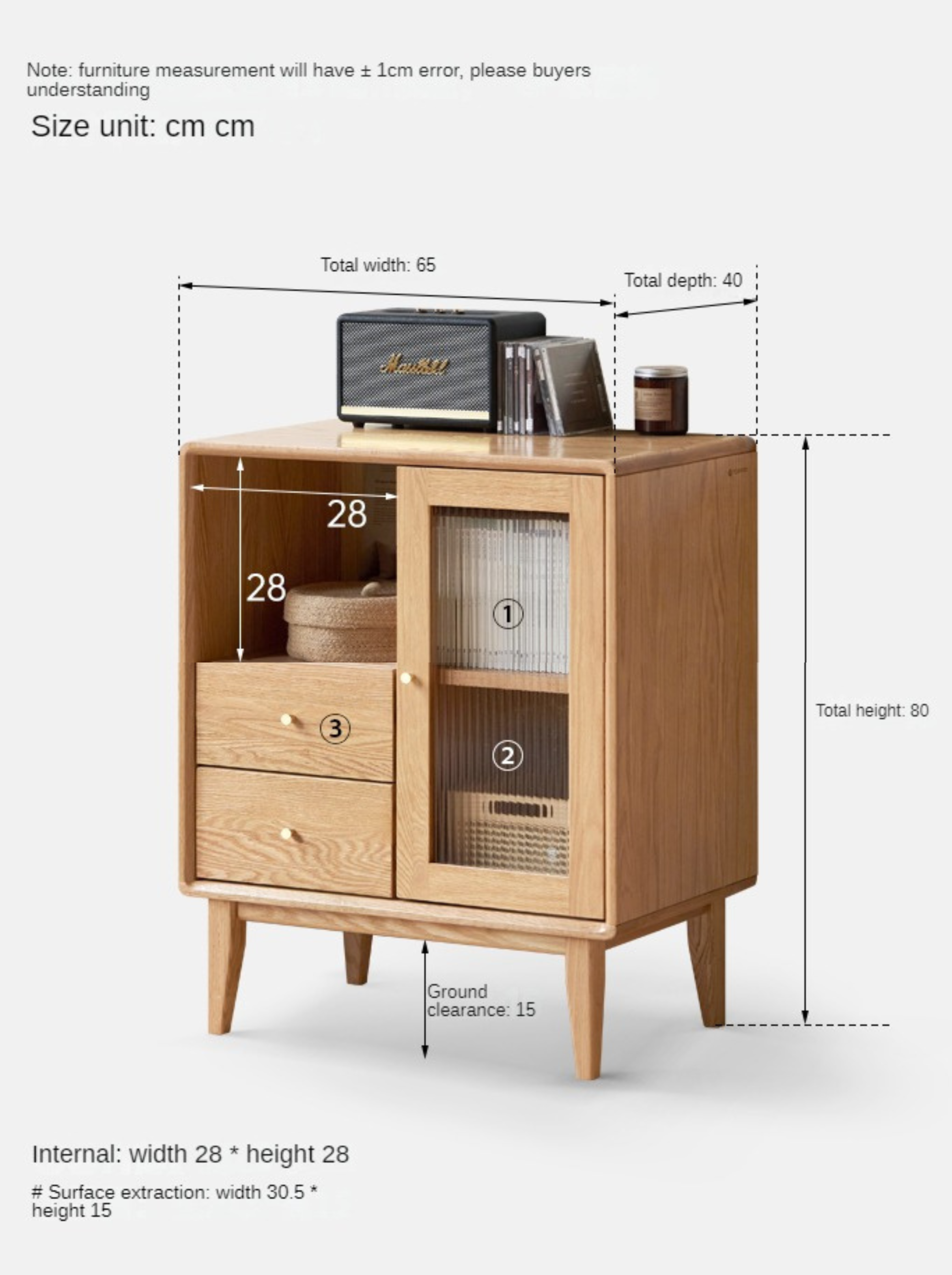 Rubberwood, Beech, Oak Solid Wood Nordic Side Cabinet