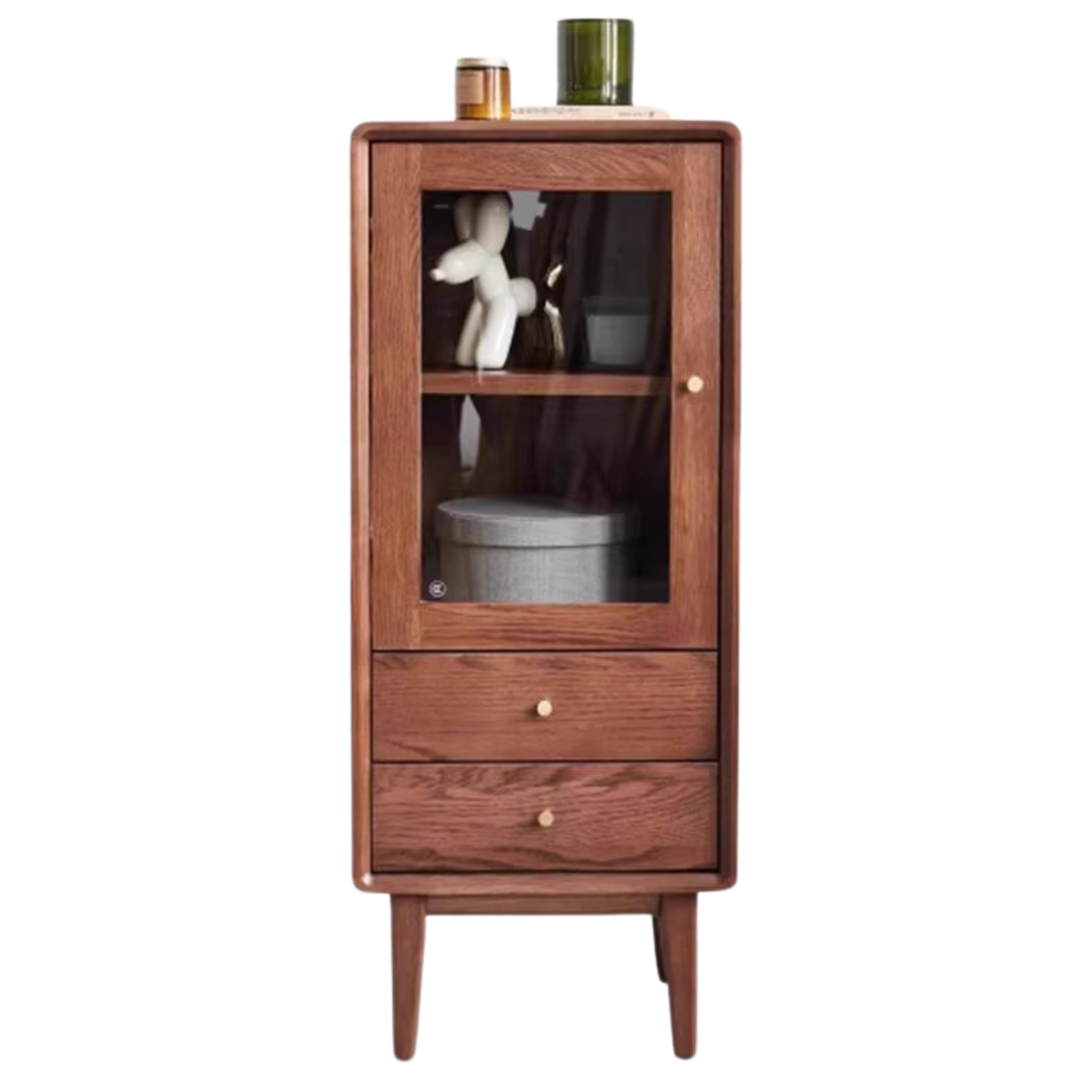 Oak Solid Wood Side Cabinet, Walnut Color
