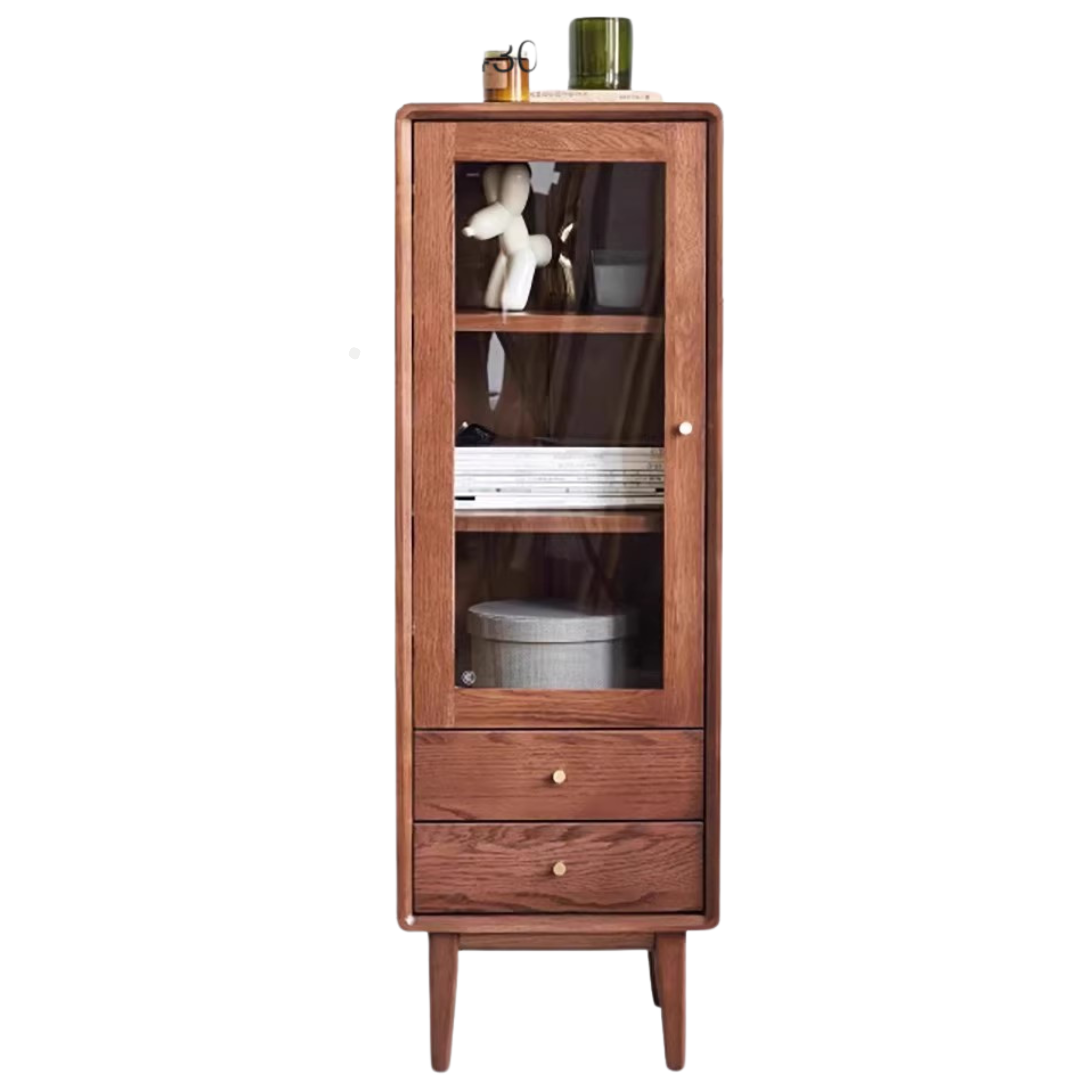 Oak Solid Wood Side Cabinet, Walnut Color