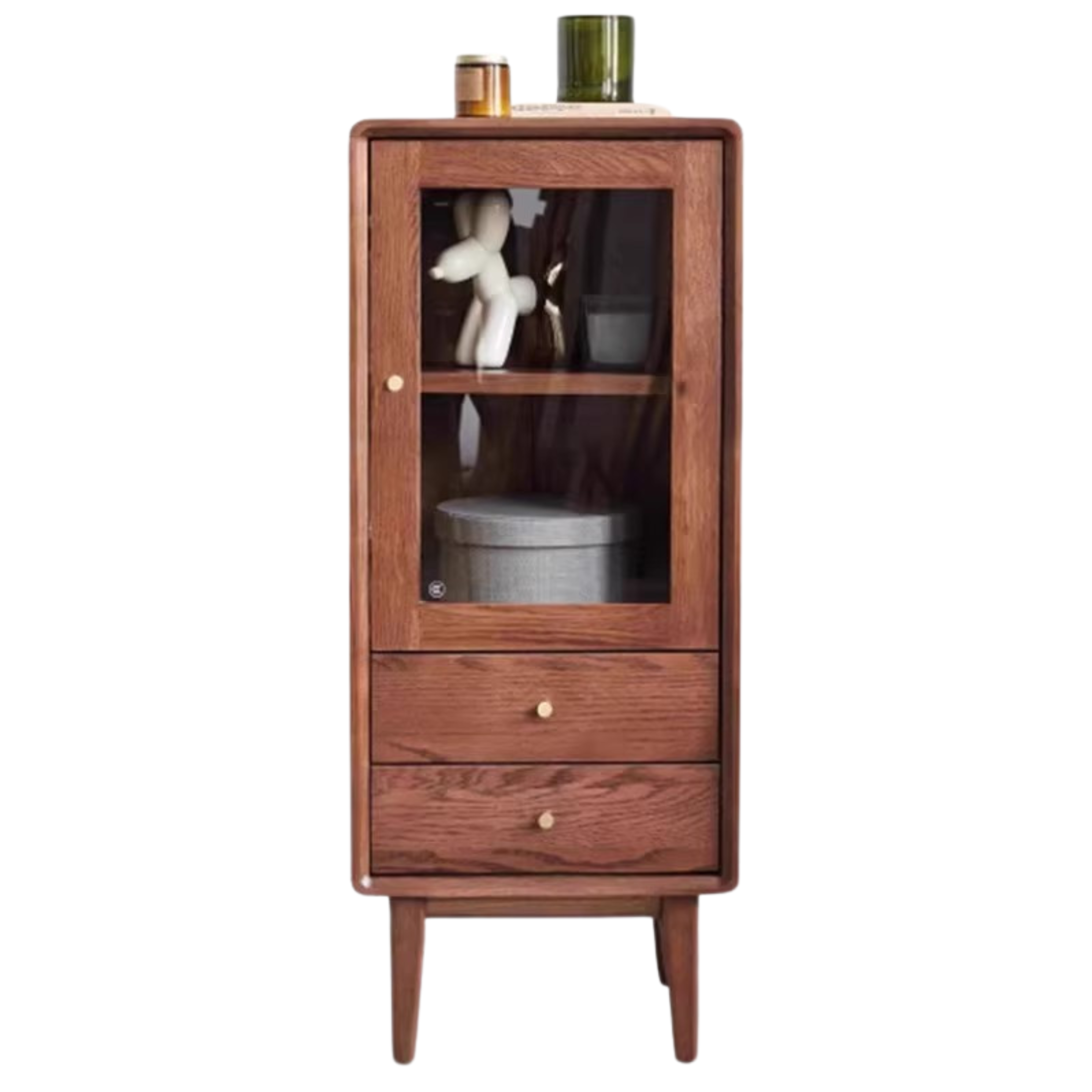 Oak Solid Wood Side Cabinet, Walnut Color