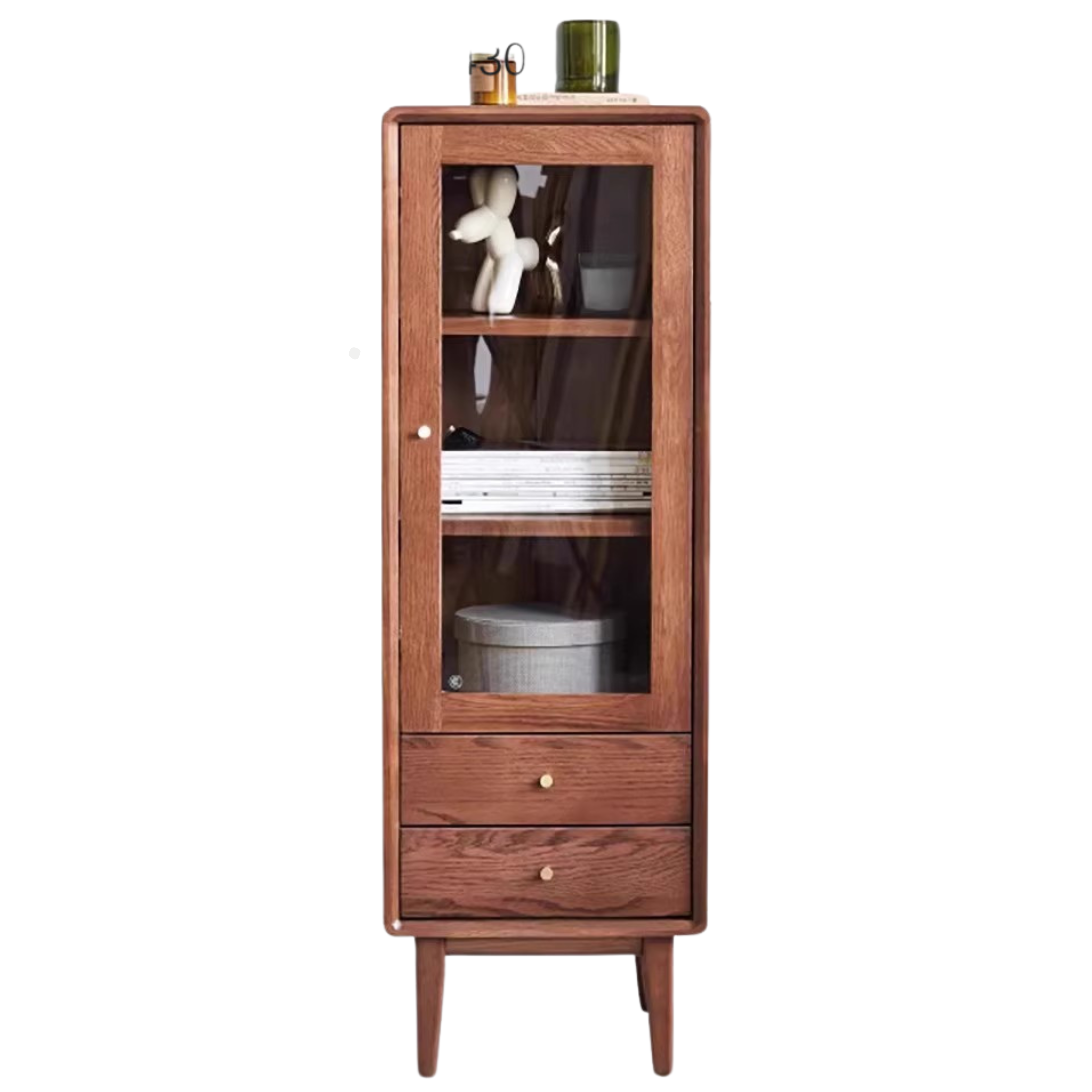 Oak Solid Wood Side Cabinet, Walnut Color
