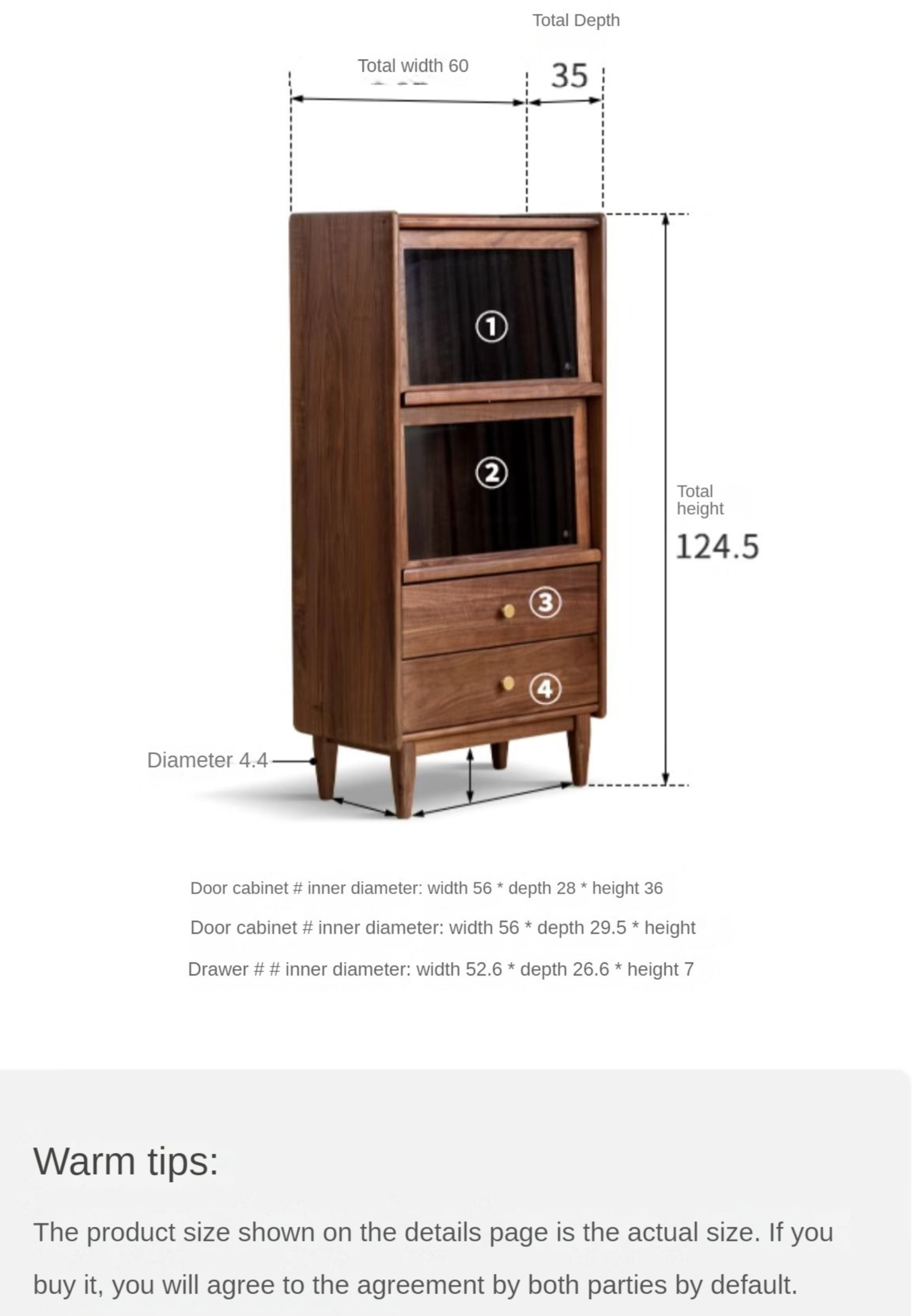 Sandalwood, Black Walnut, Oak Solid Wood Side Cabinet Flip Door LED Lights