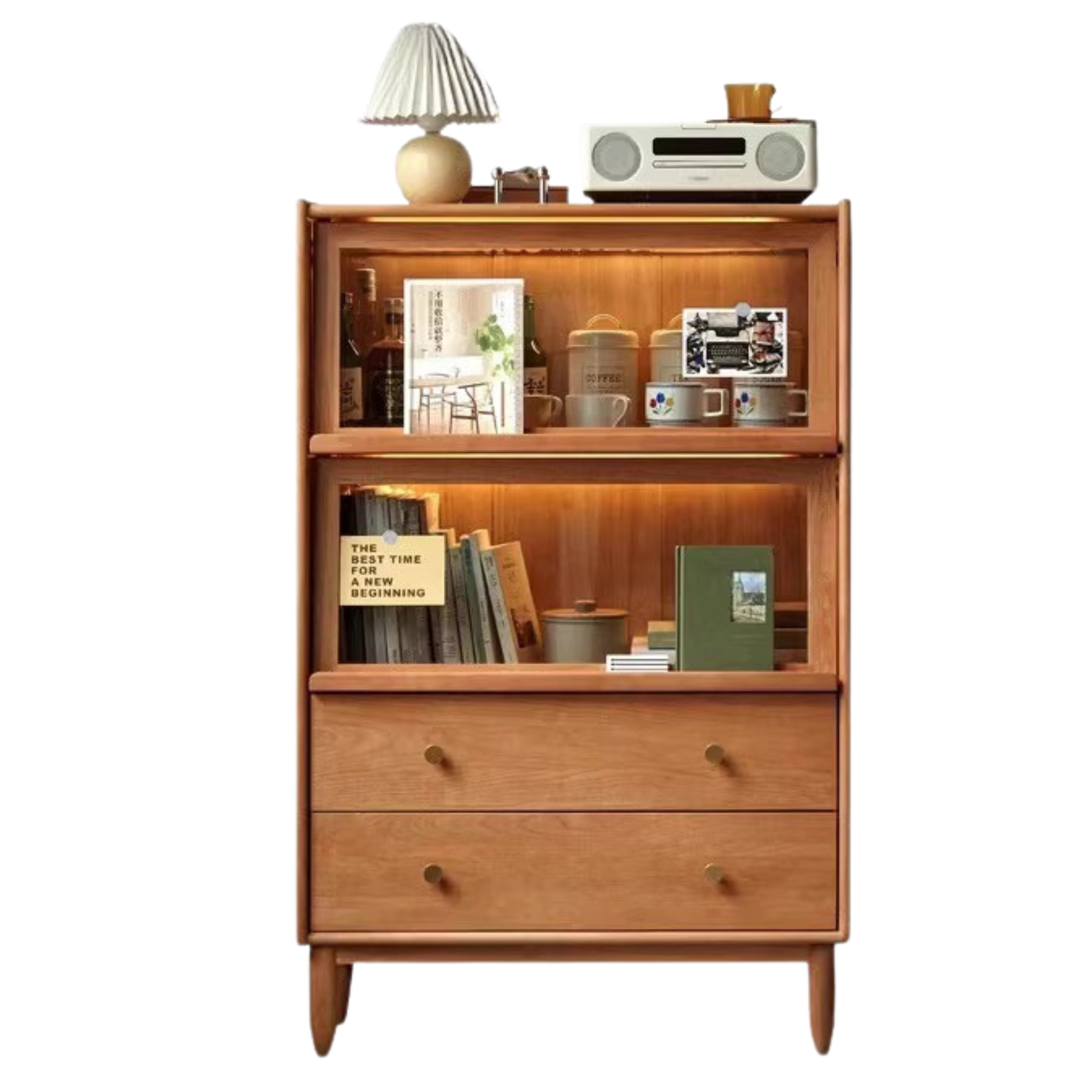 Cherry Wood, Oak, Poplar Solid Wood Side Cabinet Flip Door, LED light