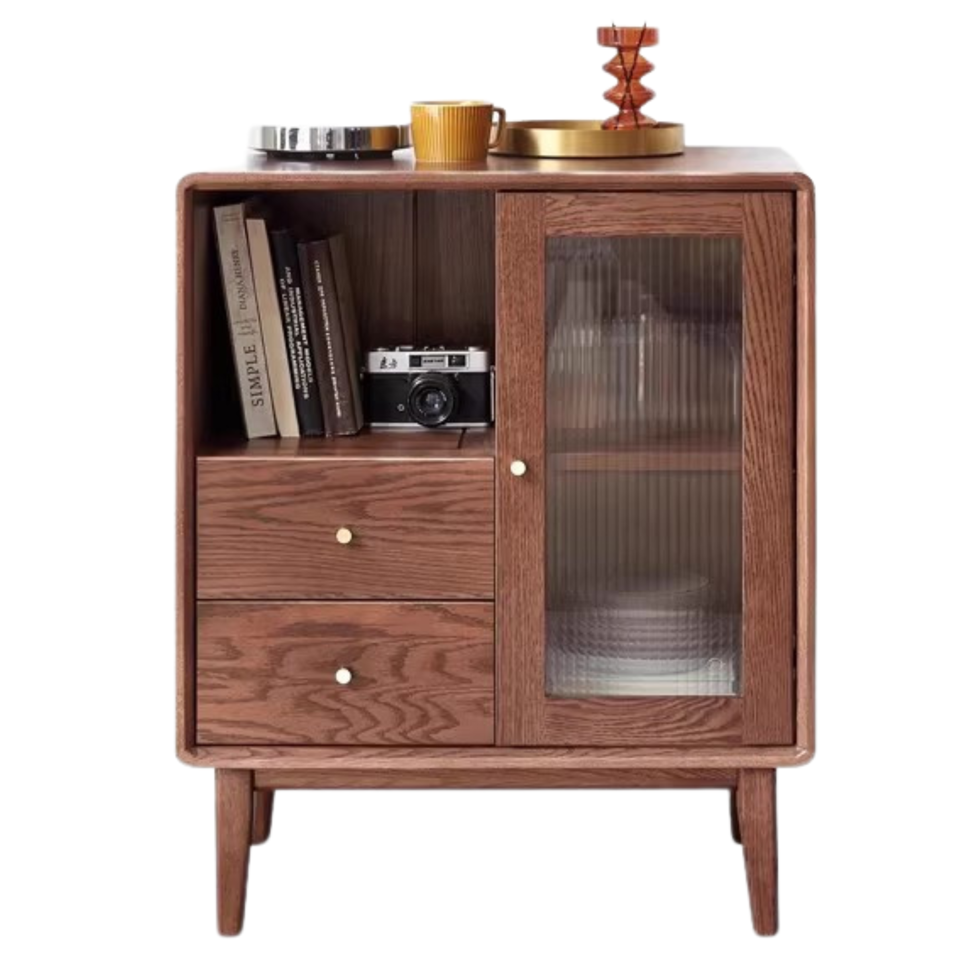 Solid Rubberwood, Oak Solid Wood Nordic Side Cabinet