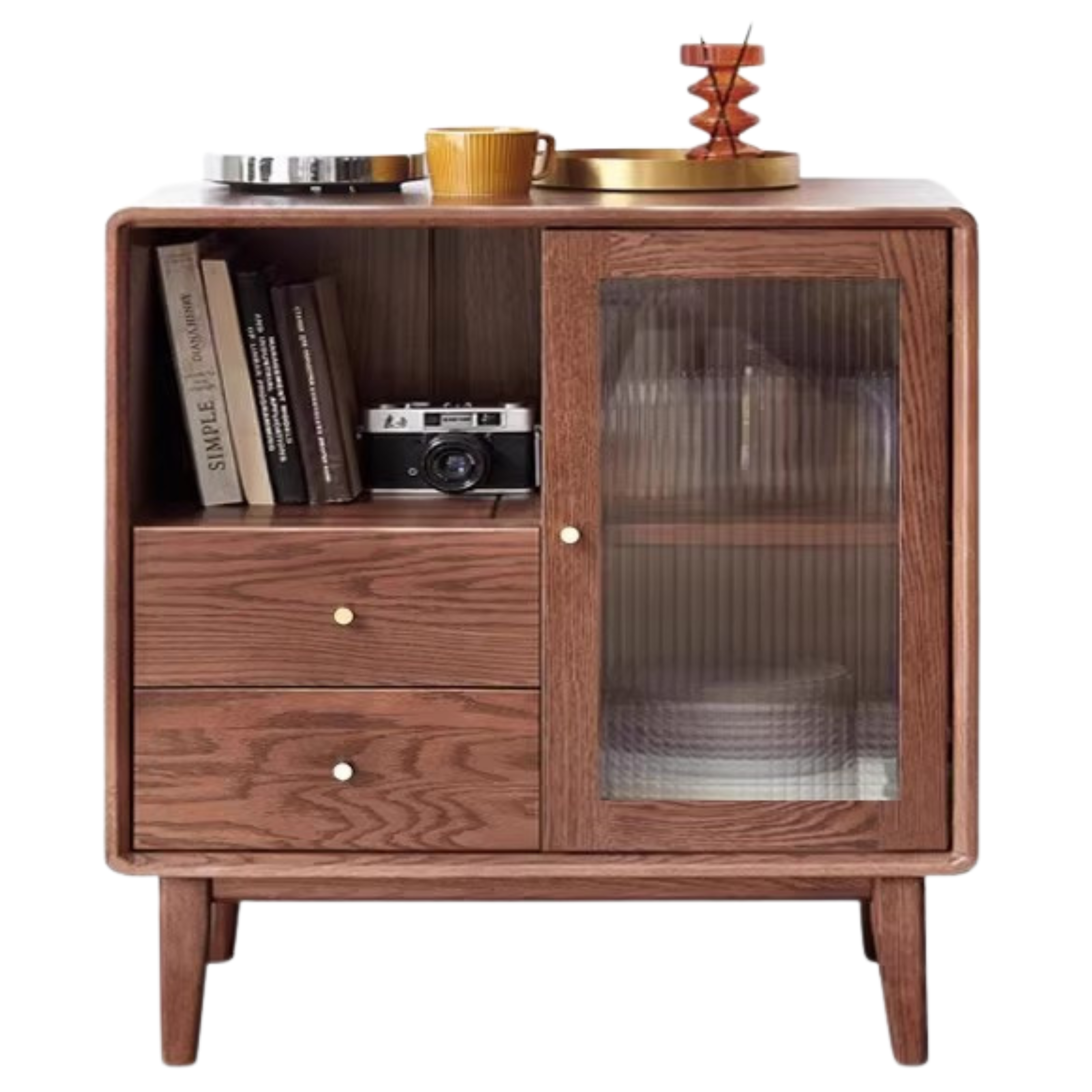 Solid Rubberwood, Oak Solid Wood Nordic Side Cabinet