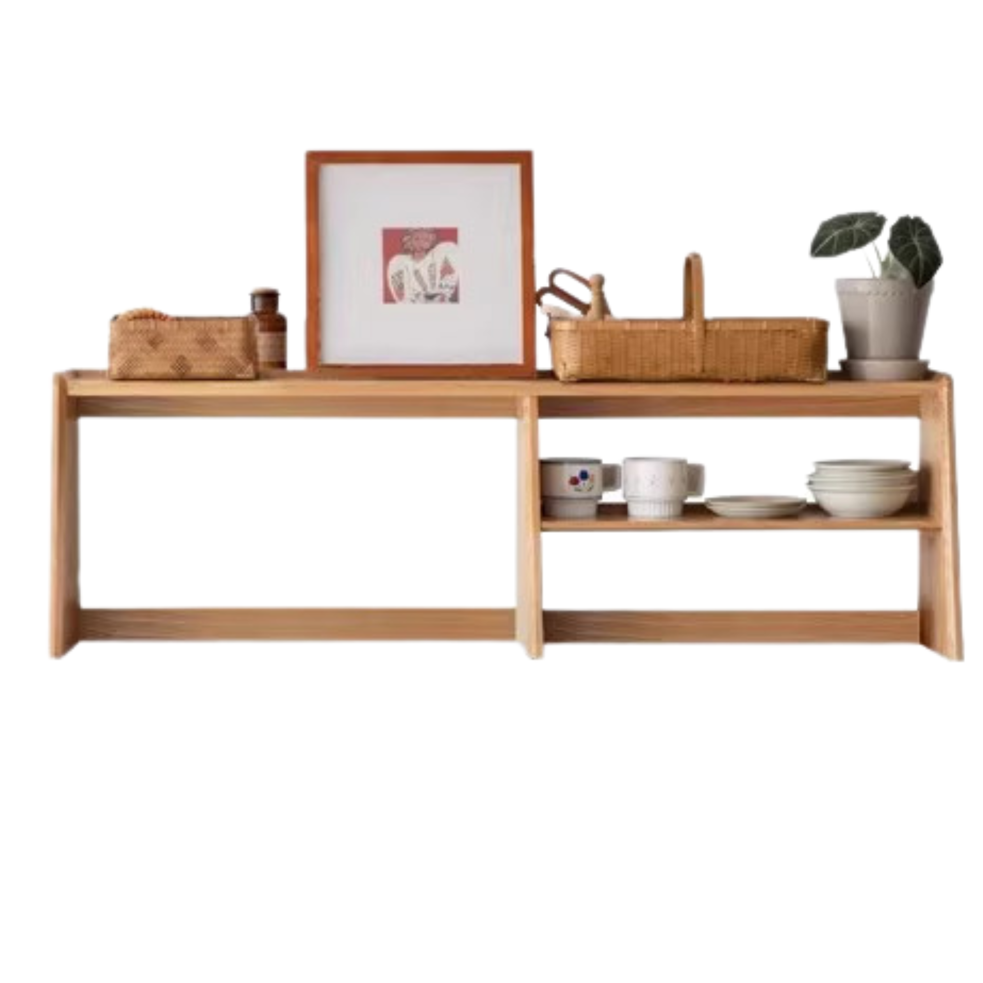 Oak Solid Wood, Solid Rubberwood Sideboard Shelf, Kitchen Shelf