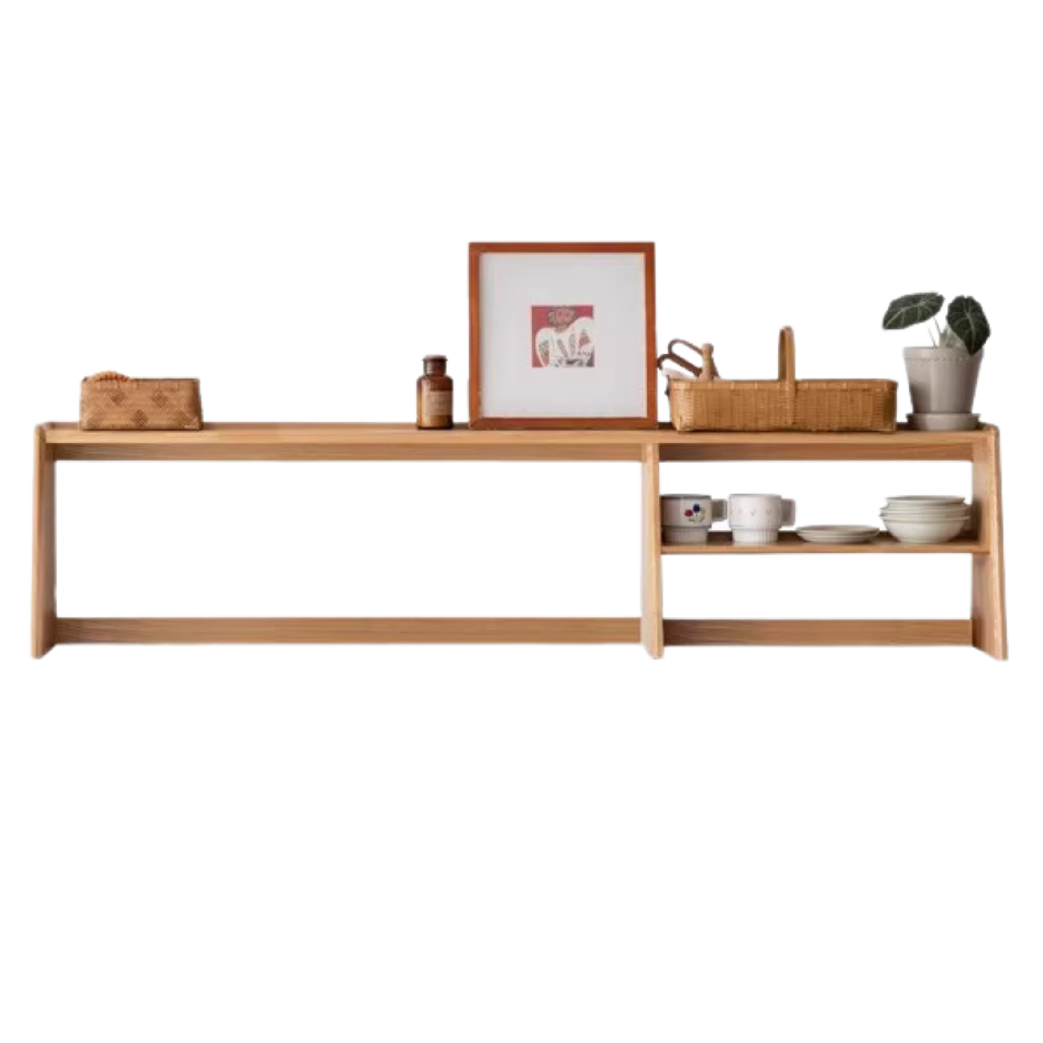Oak Solid Wood, Solid Rubberwood Sideboard Shelf, Kitchen Shelf