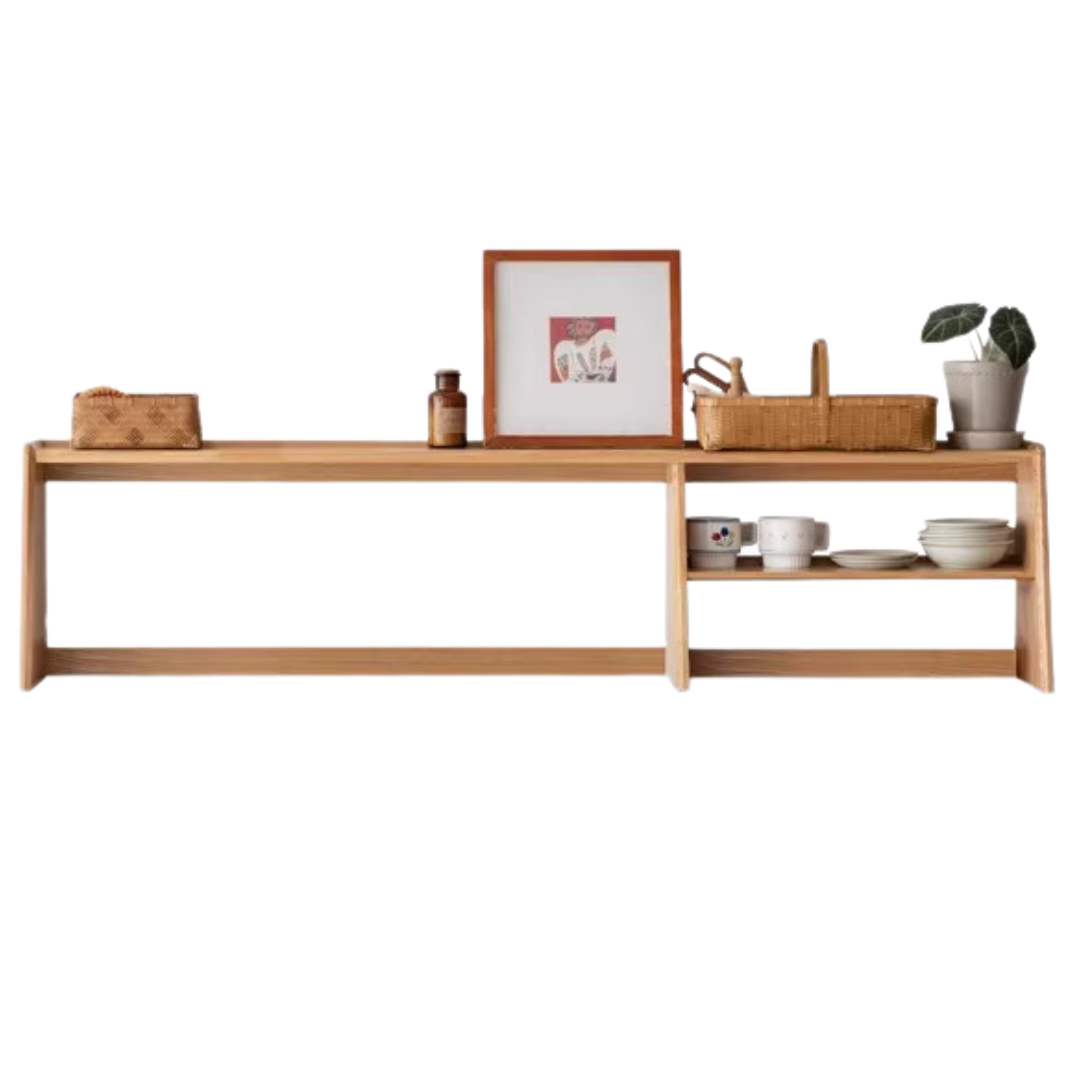 Oak Solid Wood, Solid Rubberwood Sideboard Shelf, Kitchen Shelf