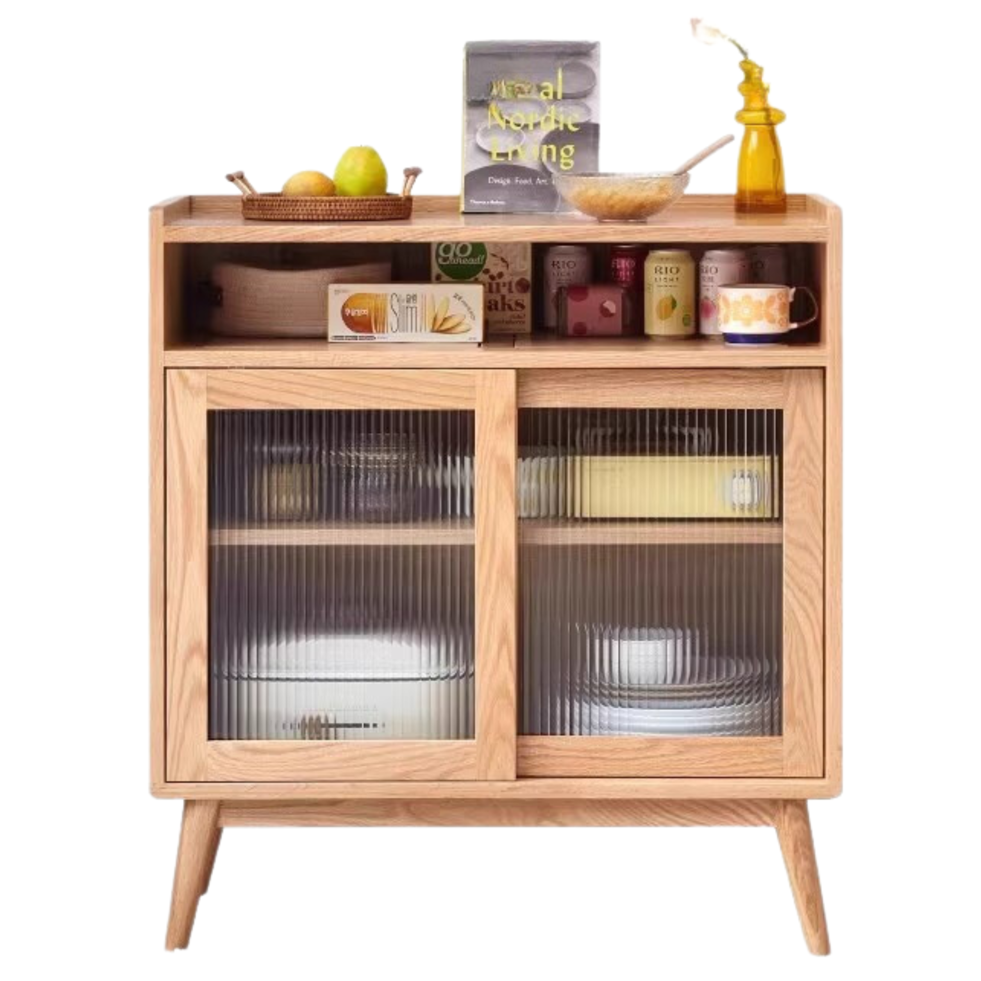 Oak Solid Wood, Solid RubberWood Sideboard Sliding Doors