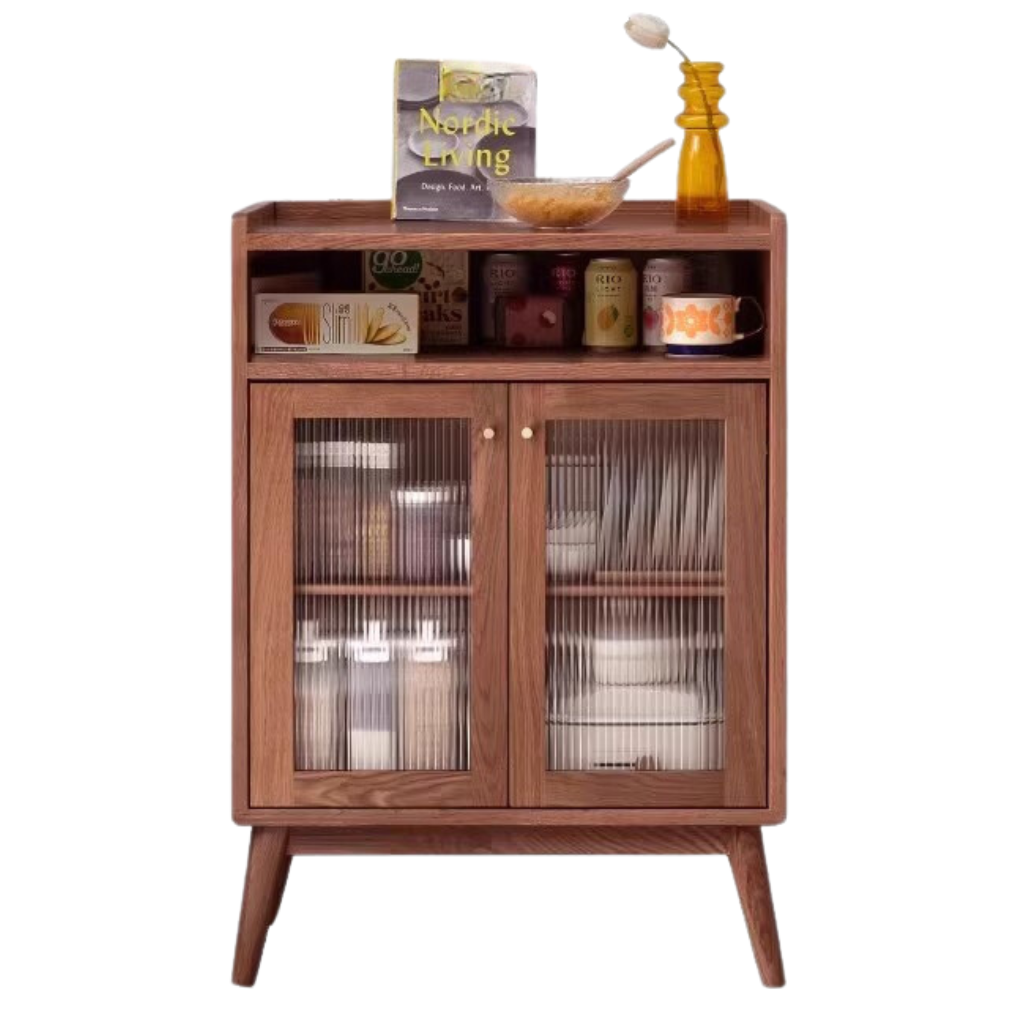 Oak Solid Wood, Solid RubberWood Sideboard Sliding Doors