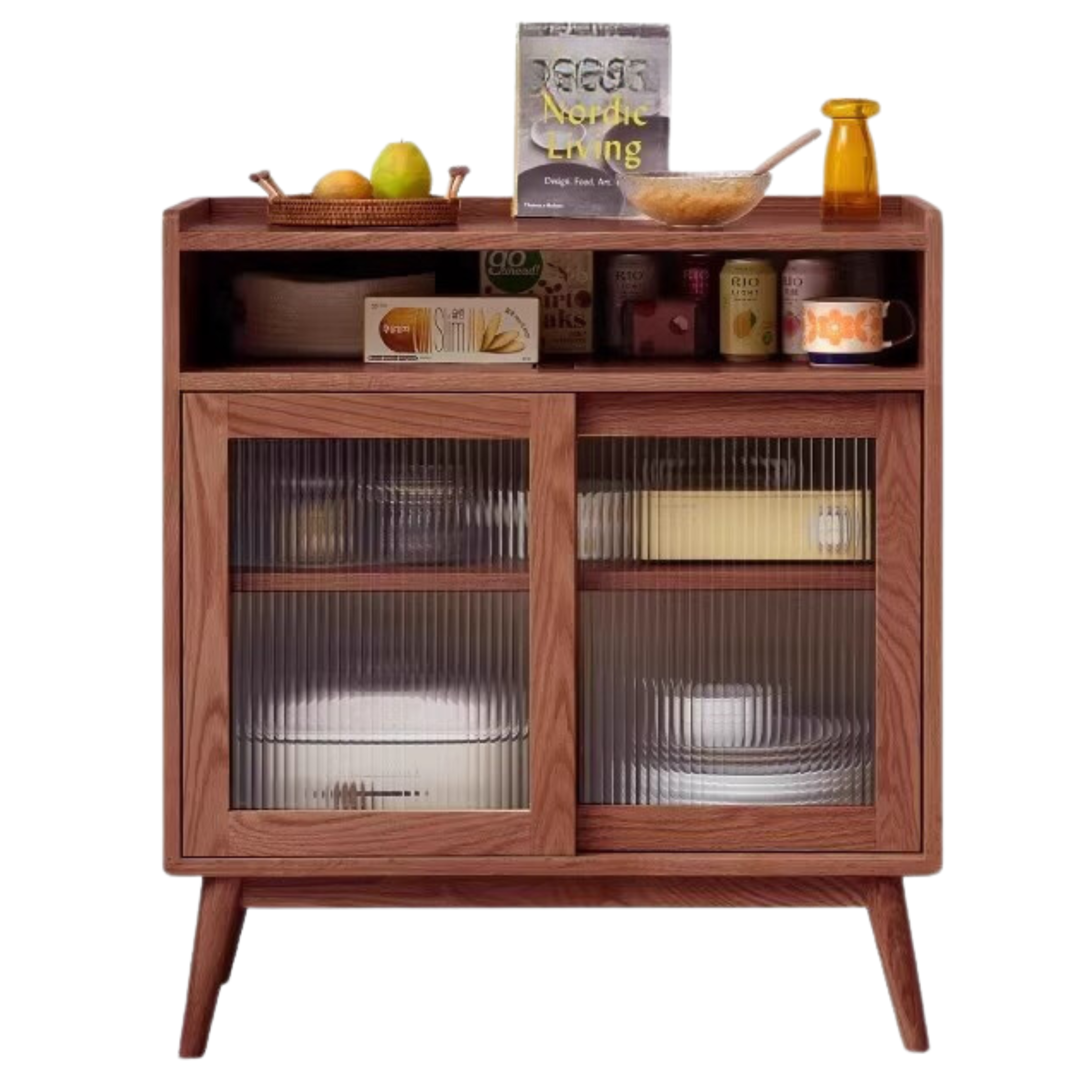 Oak Solid Wood, Solid RubberWood Sideboard Sliding Doors