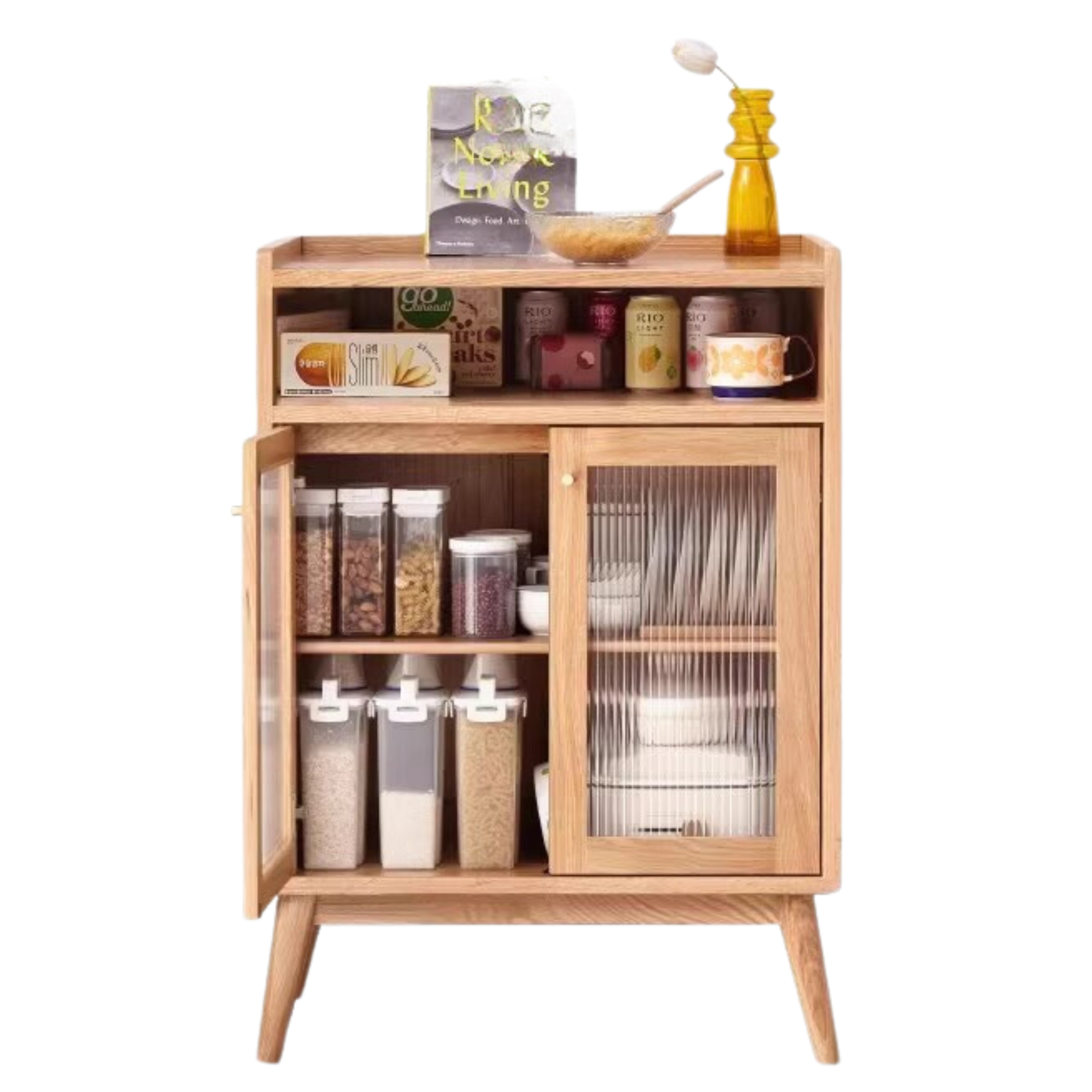 Oak Solid Wood, Solid RubberWood Sideboard Sliding Doors