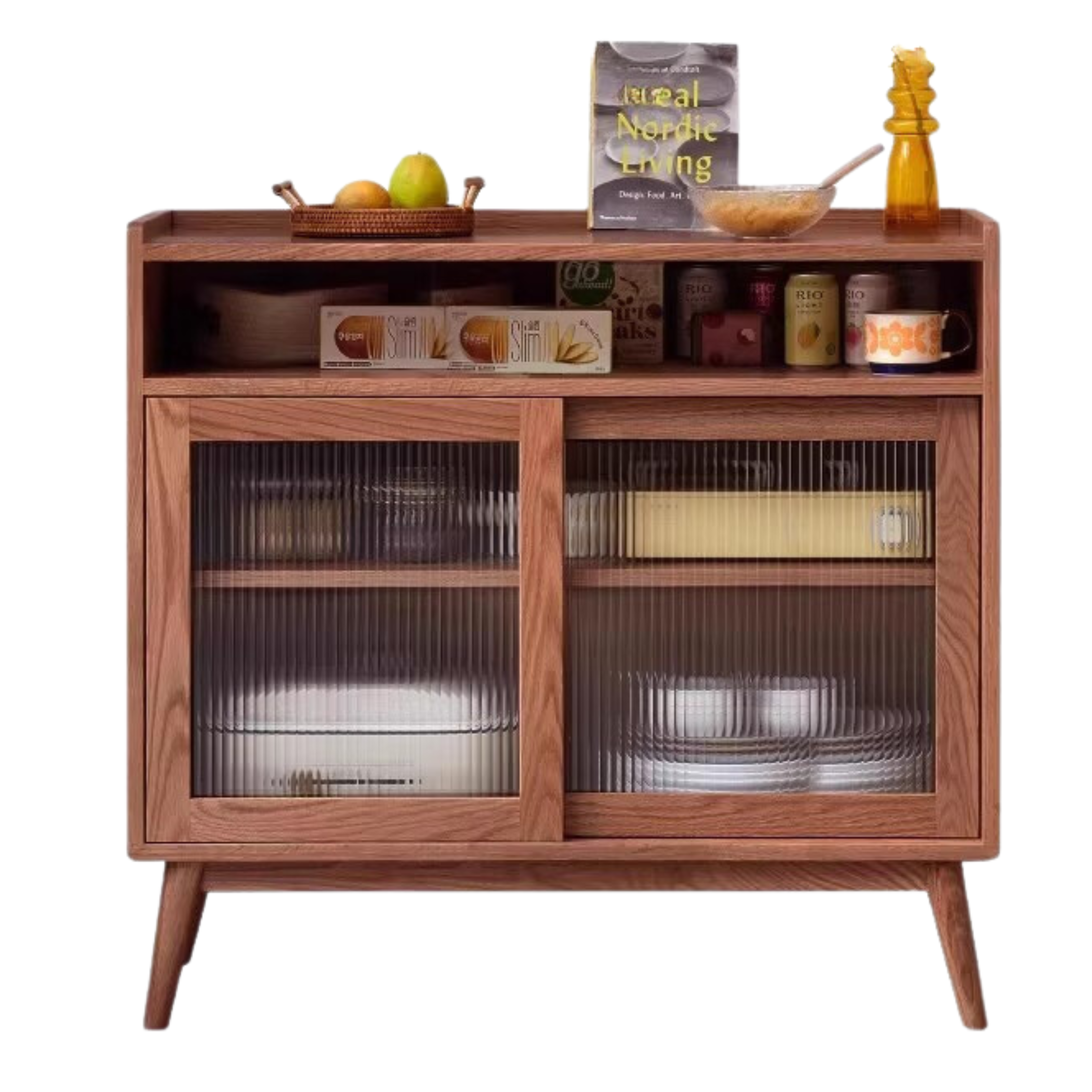 Oak Solid Wood, Solid RubberWood Sideboard Sliding Doors