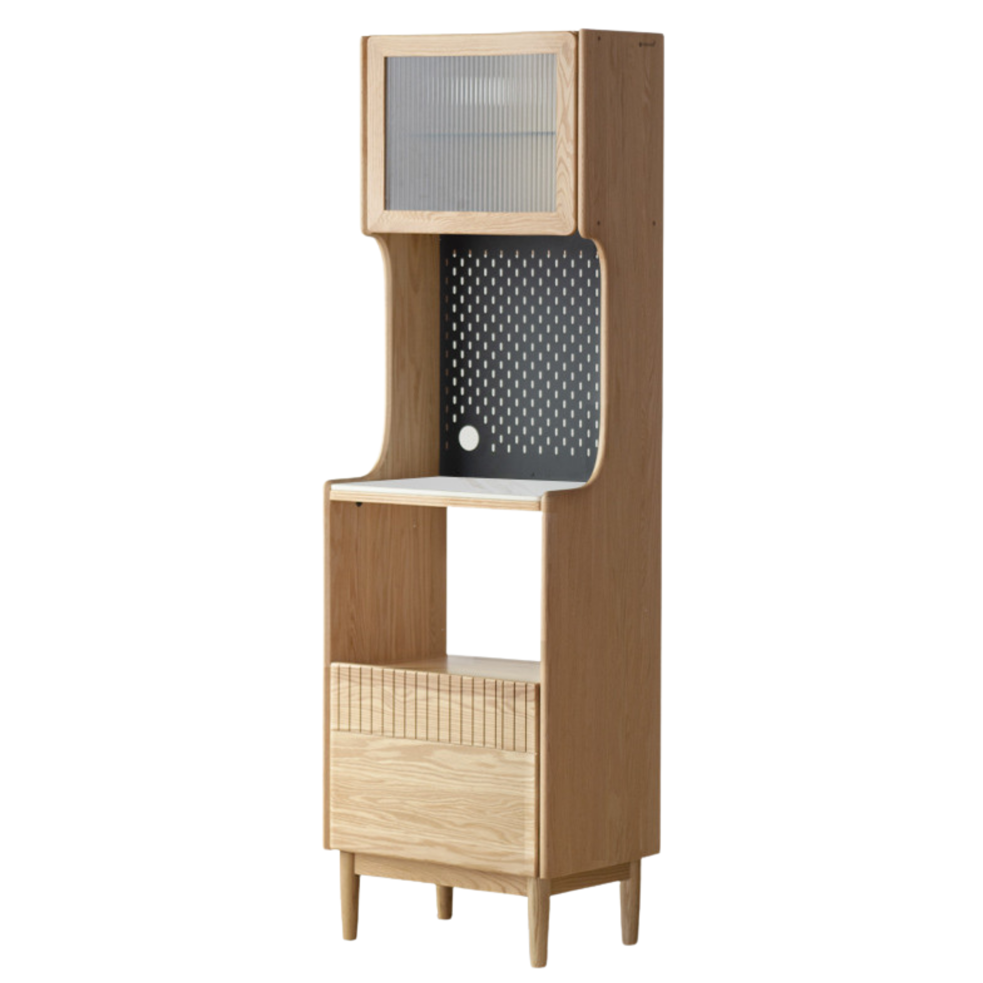 Solid RubberWood, Oak Solid Wood Sideboard Rock Board LED Light