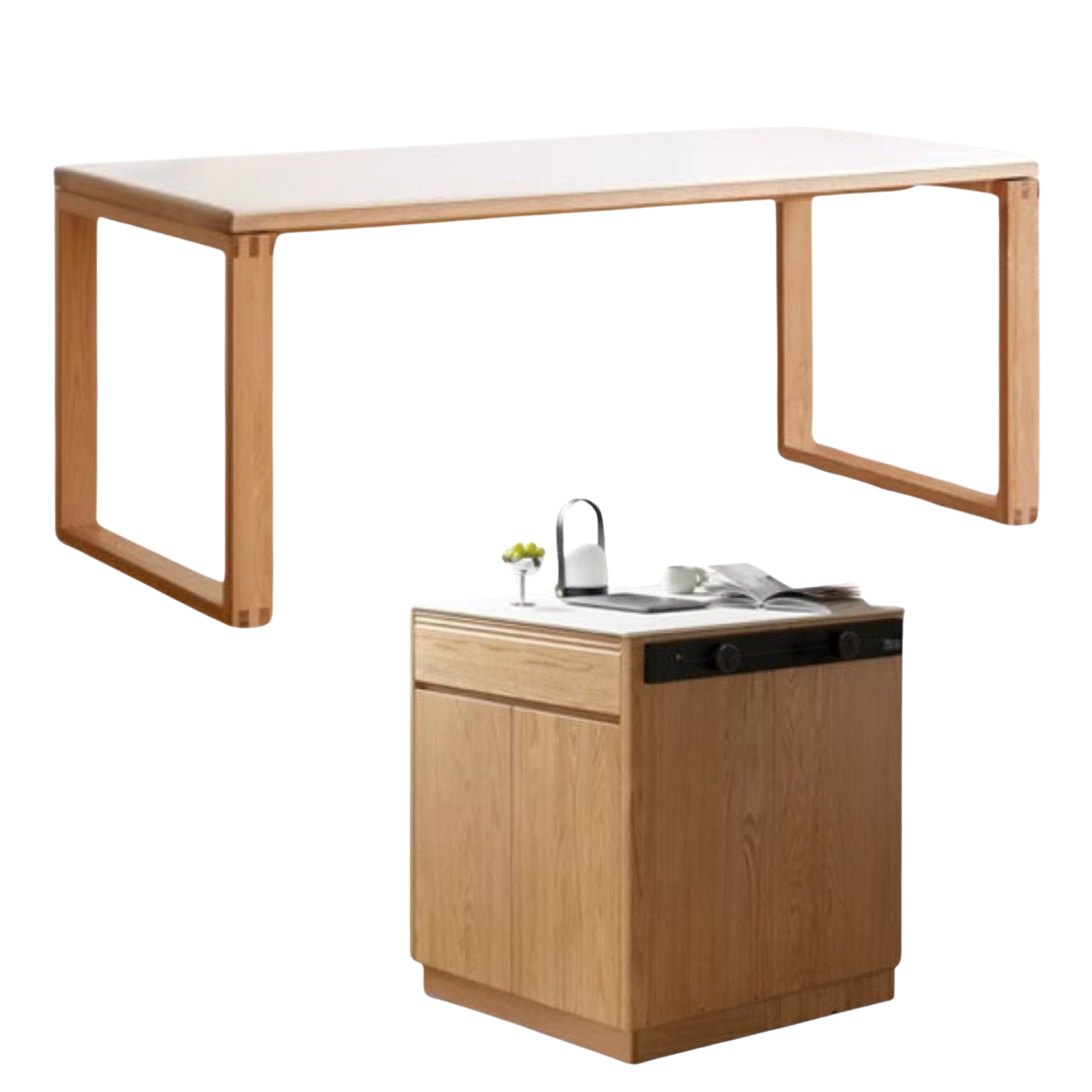 Oak Solid Wood Rock Plate Island Multi-Functional Dining Sideboard