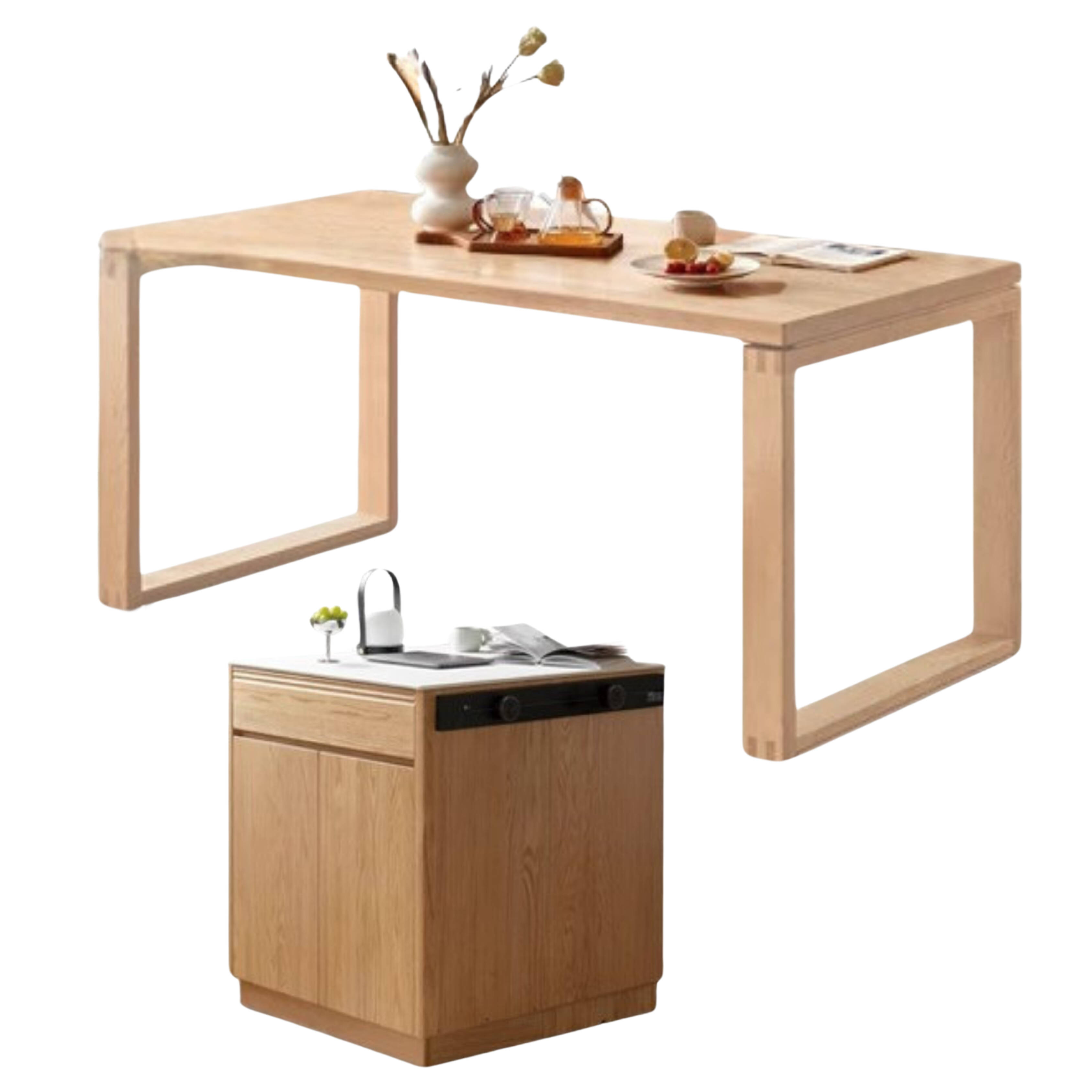 Oak Solid Wood Rock Plate Island Multi-Functional Dining Sideboard