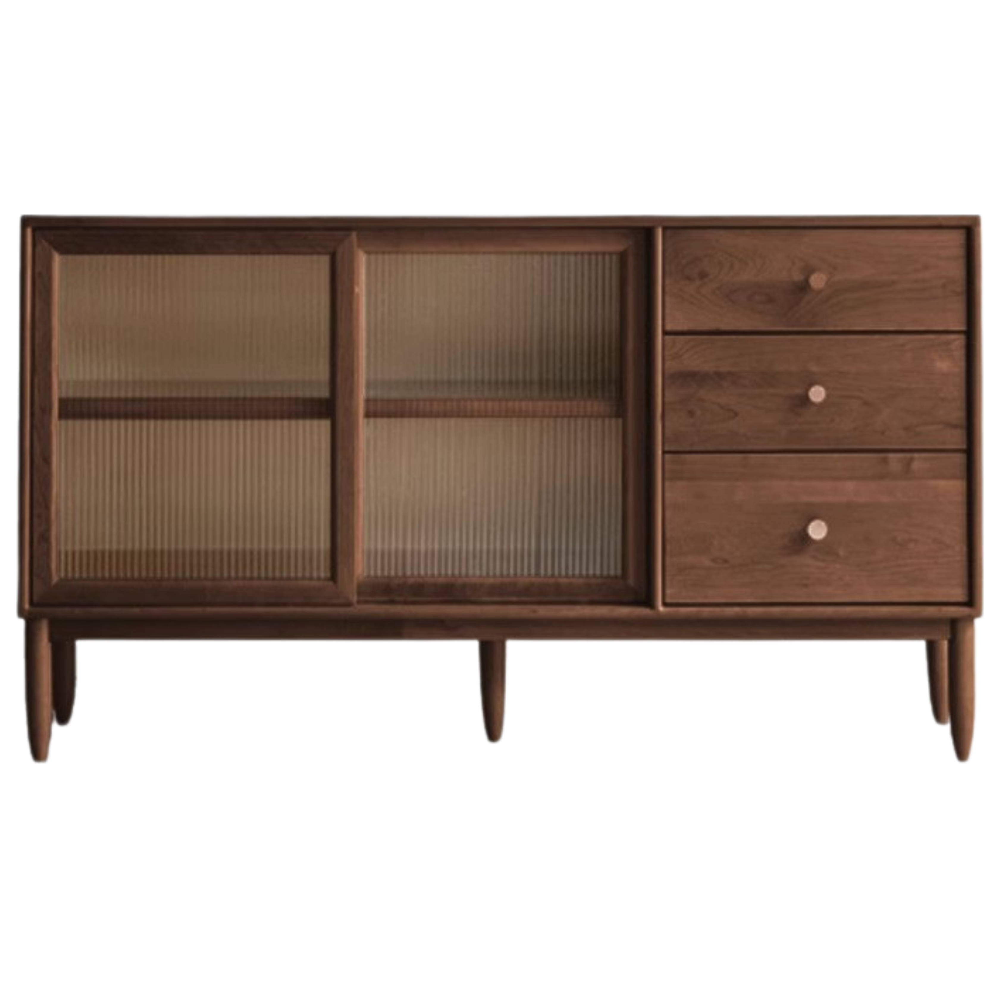 Black Walnut Solid Woof Sideboard Integrated High Cabinet Glass