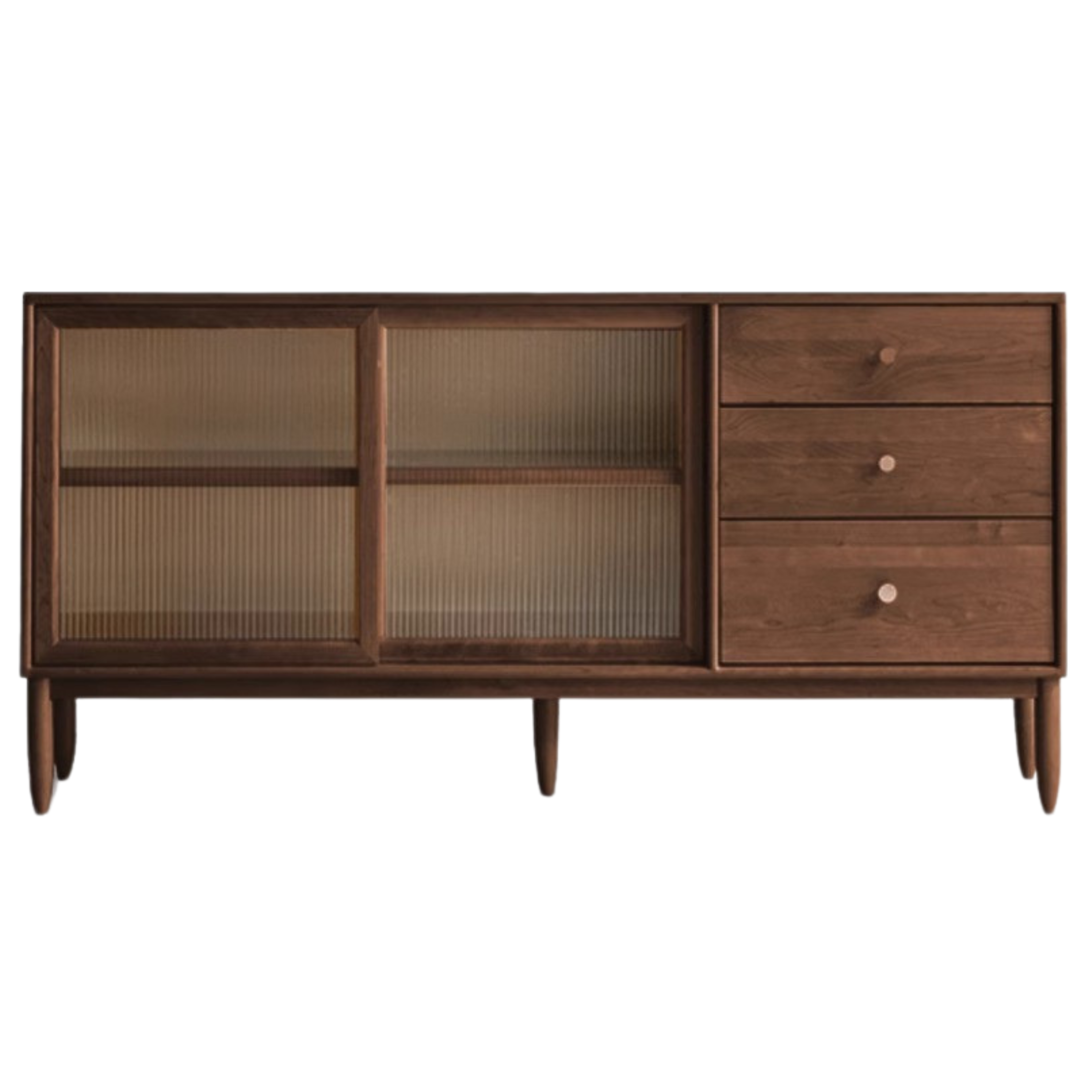 Black Walnut Solid Woof Sideboard Integrated High Cabinet Glass