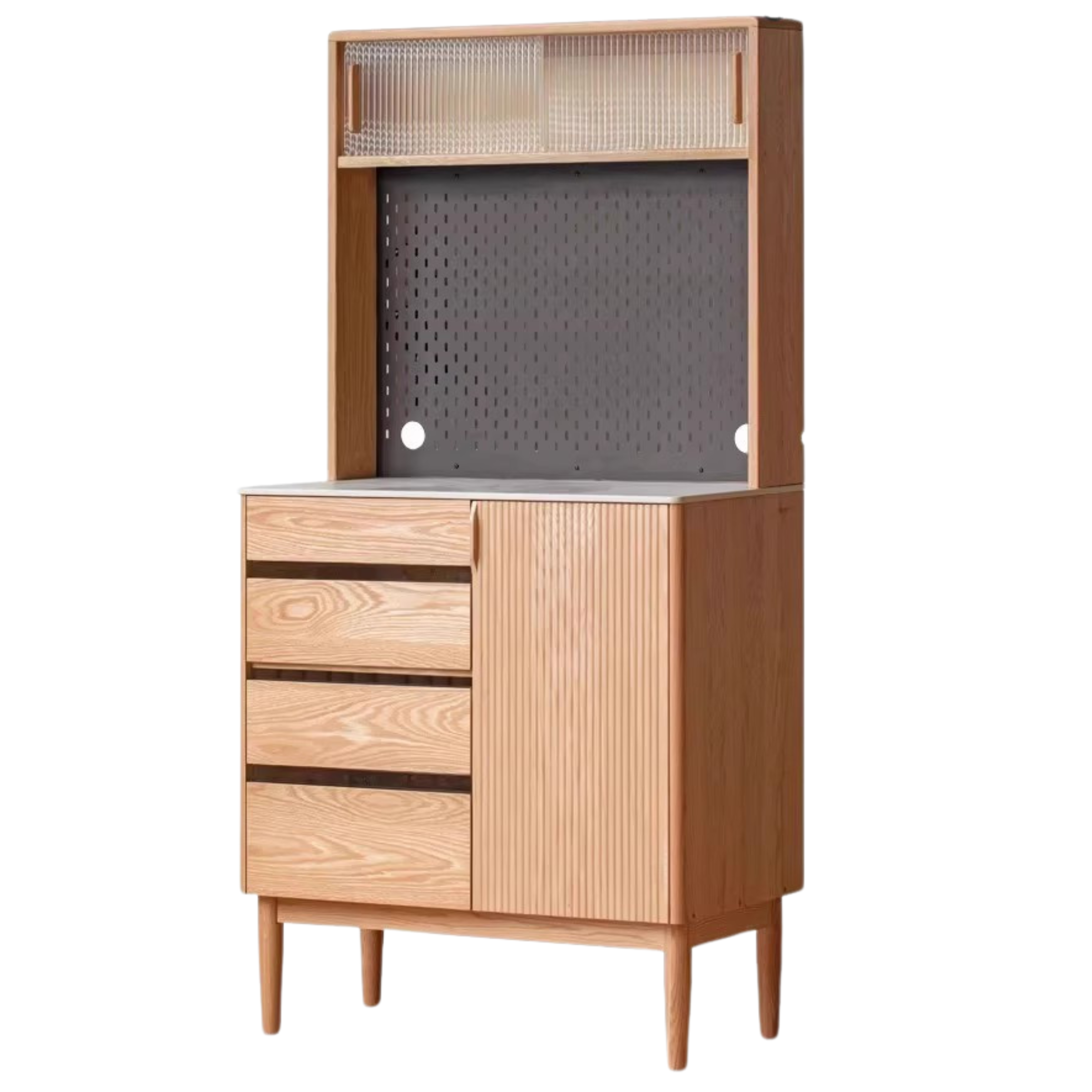 Oak Solid Wood Modern Rock Board Side High Tea Cabinet Buffet