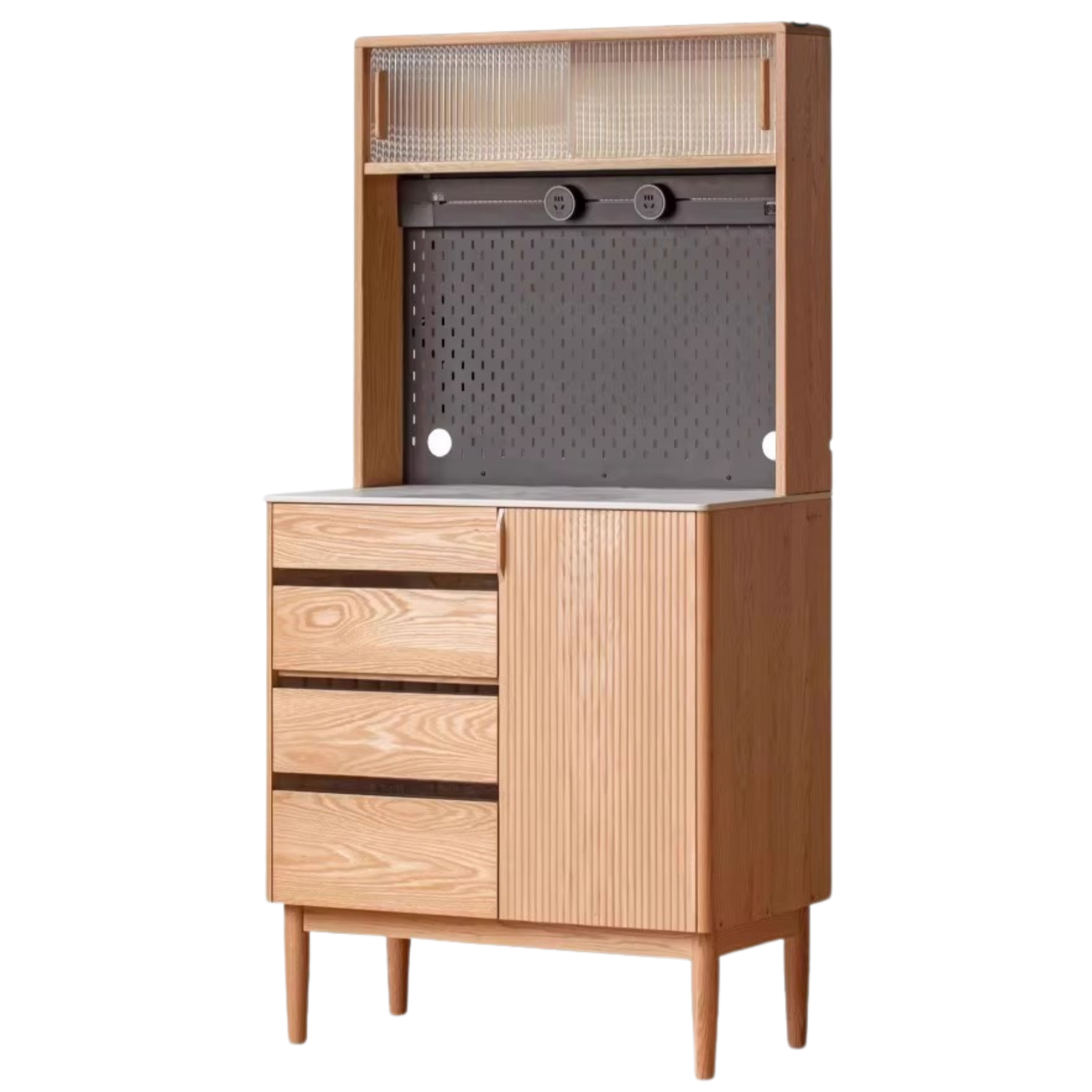 Oak Solid Wood Modern Rock Board Side High Tea Cabinet Buffet