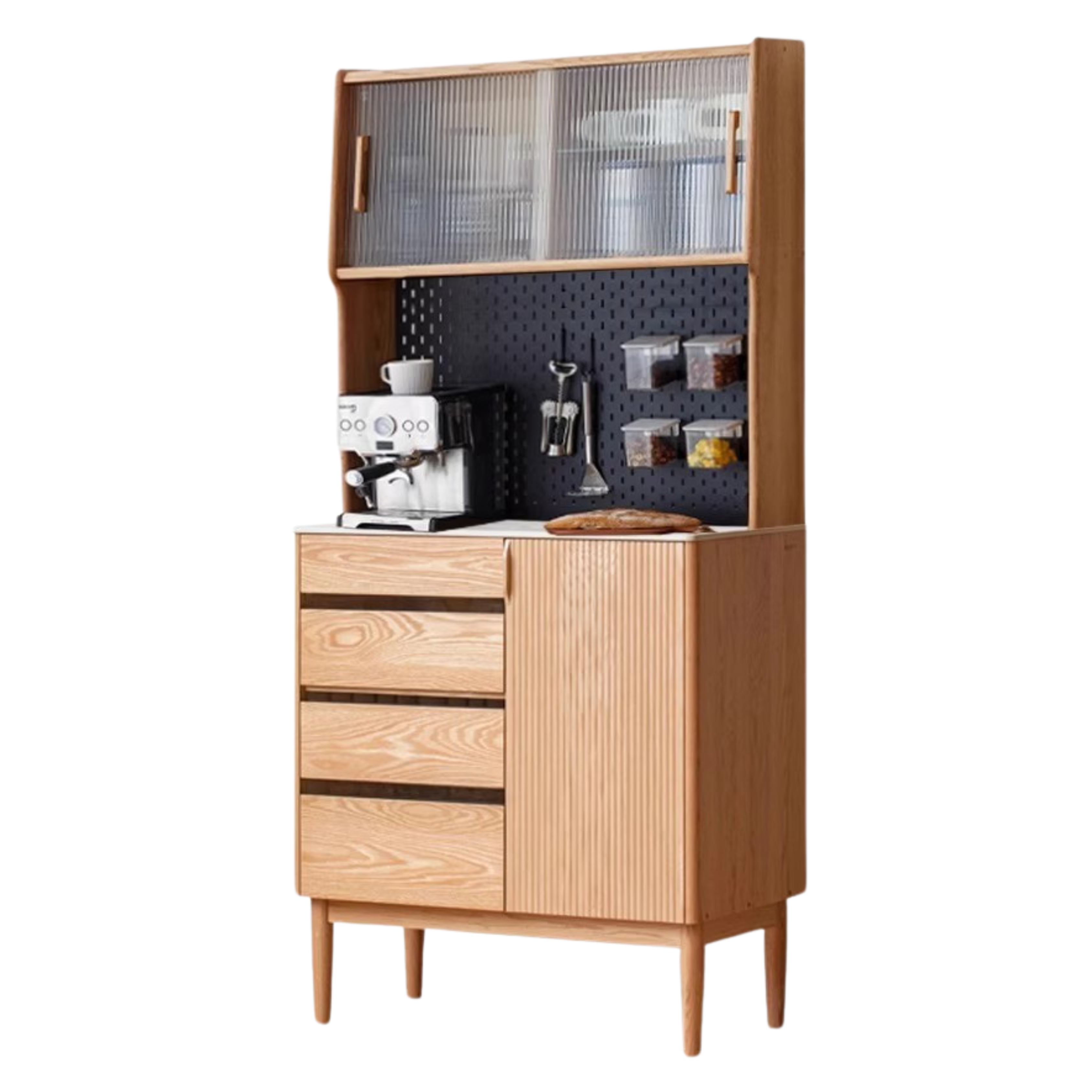 Oak Solid Wood Modern Rock Board Side High Tea Cabinet Buffet